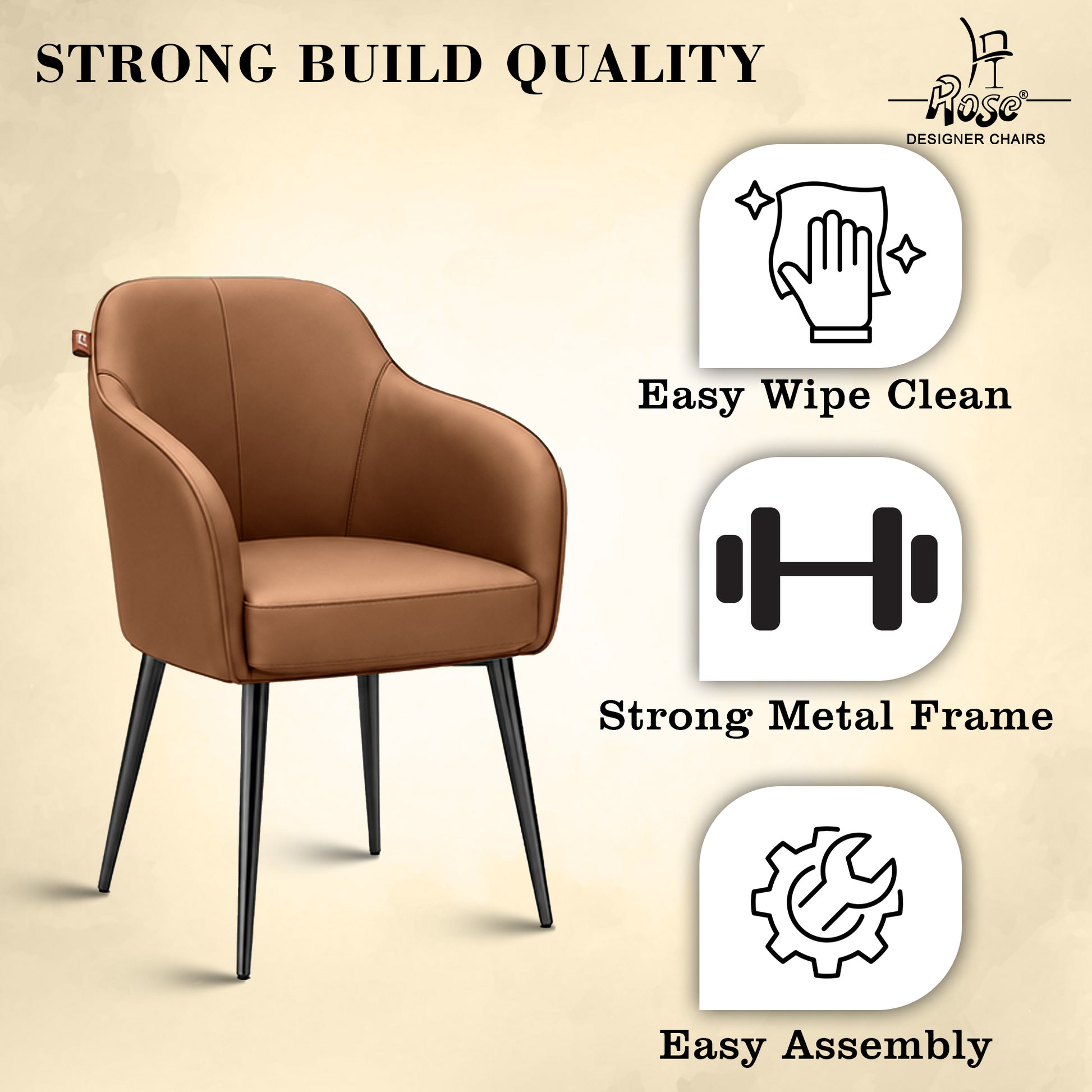 Haze Faux Leather Chair( Caramel Brown) Set of 4 Features 2