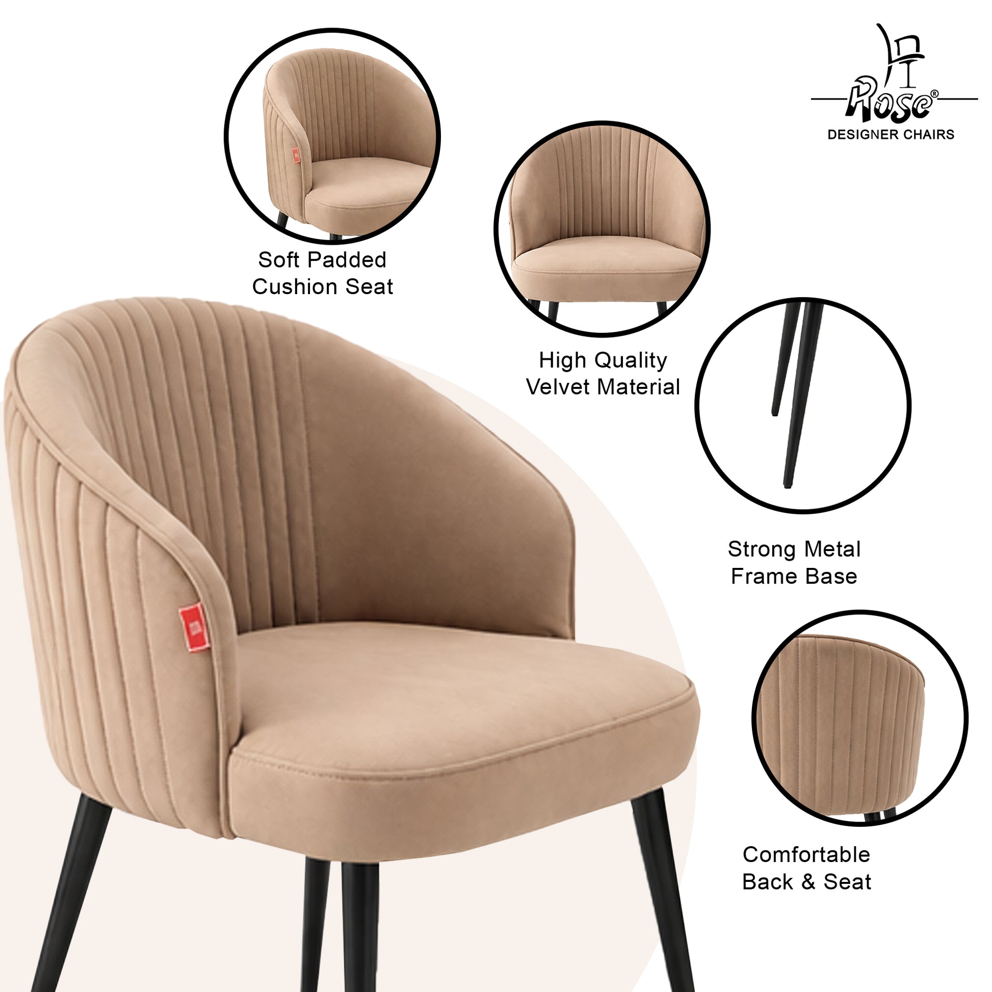 Noor Valvet Arm Dining Chair(Classic Cream) Set of 2 Features