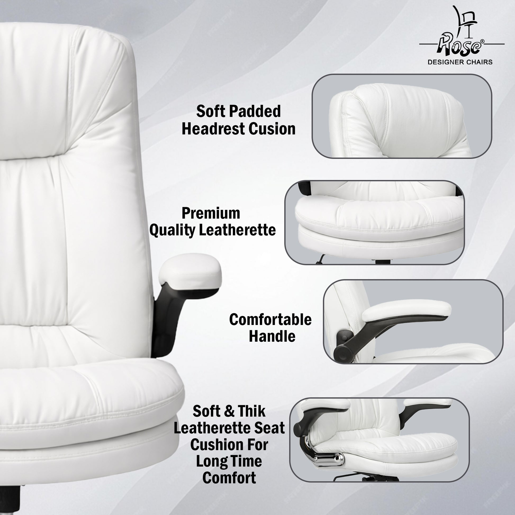 Director Faux leather Chair White  Set of 1 Features