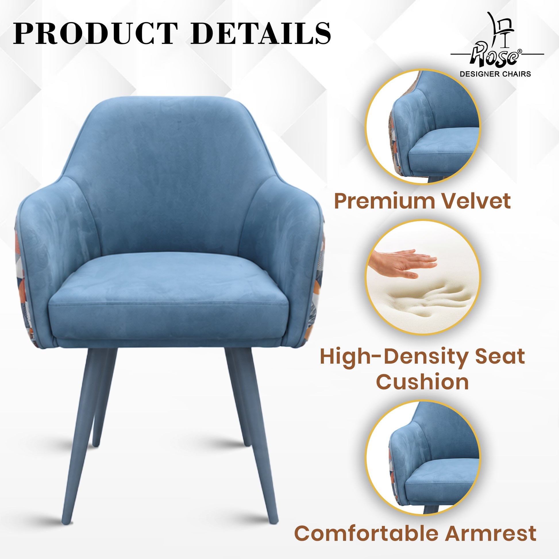  Paul Modern Upholstered Accent Dining Chair(Sky  Blue) Set of 1 Features