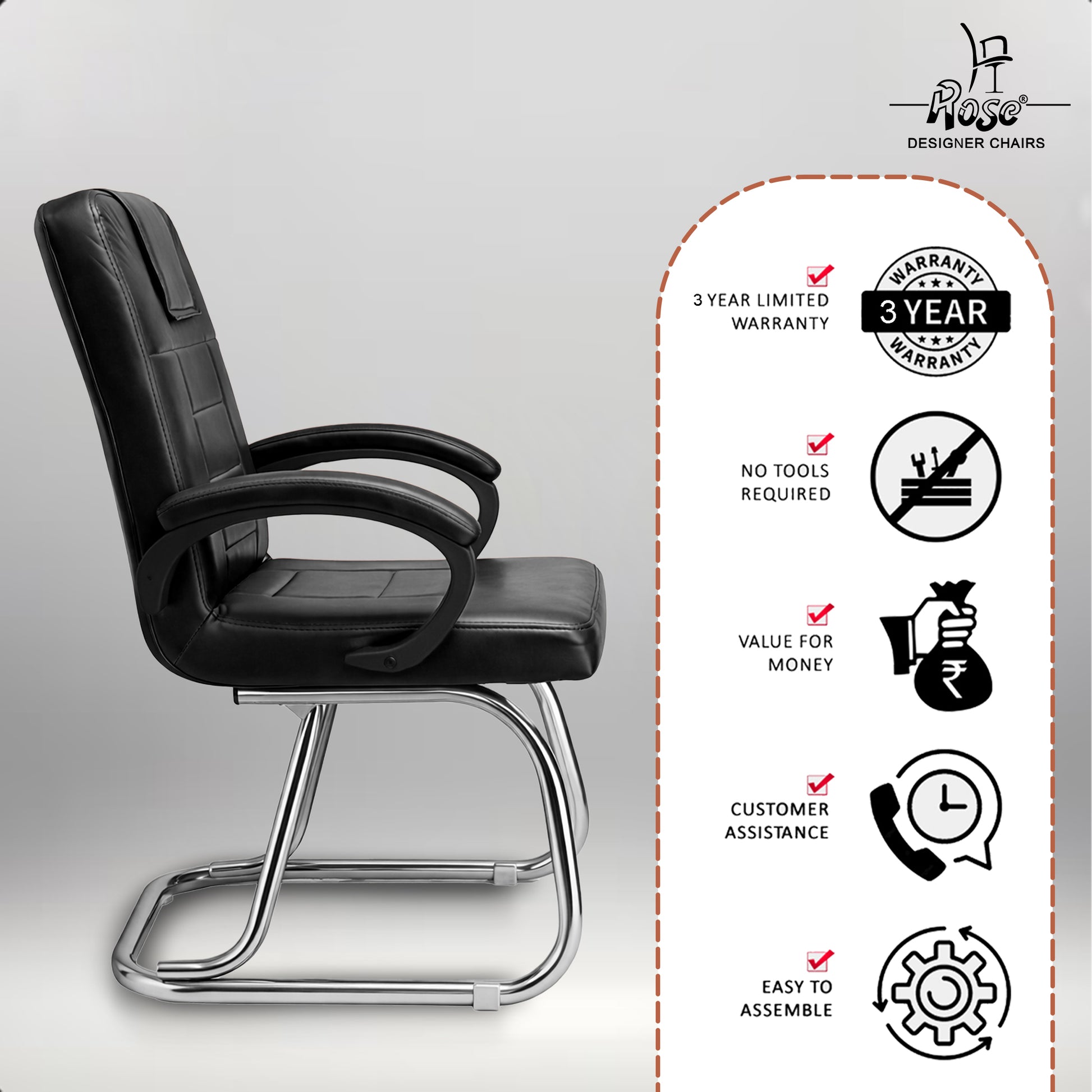 Regalix Exeutive Visitor (Black) Chair Set of 1 Service