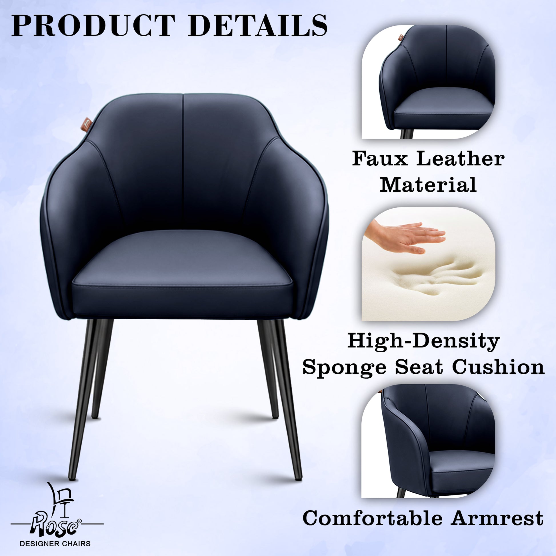 Haze Faux Leather Chair(Denim  Blue) Set of 2 Features