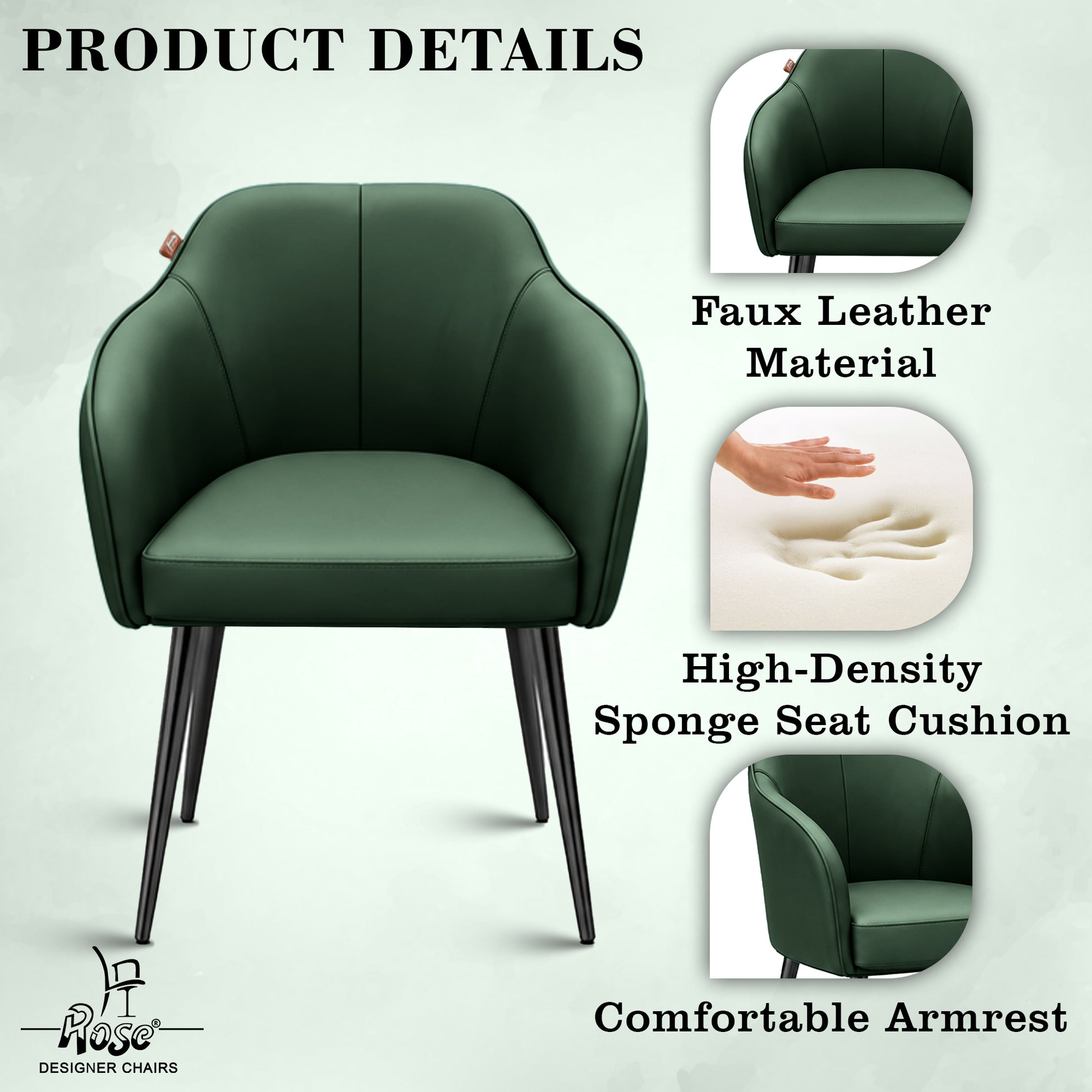 Haze Faux Leather Chair(Pine Green) Set of 1  Features