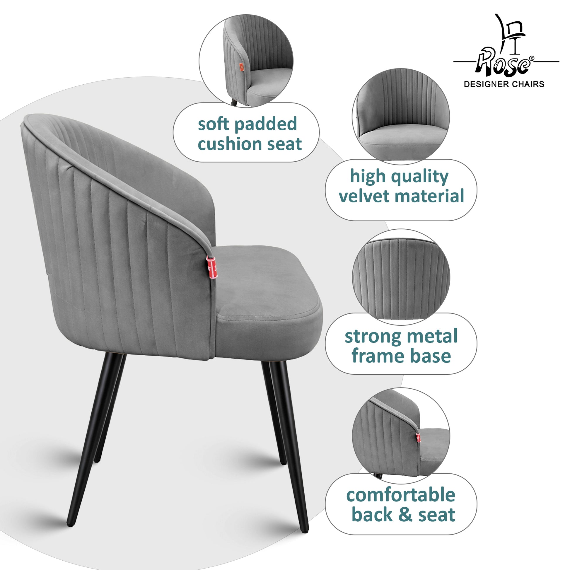 Noor Valvet Arm Dining Chair(Mouse Gray) Set of 2 Features 2
