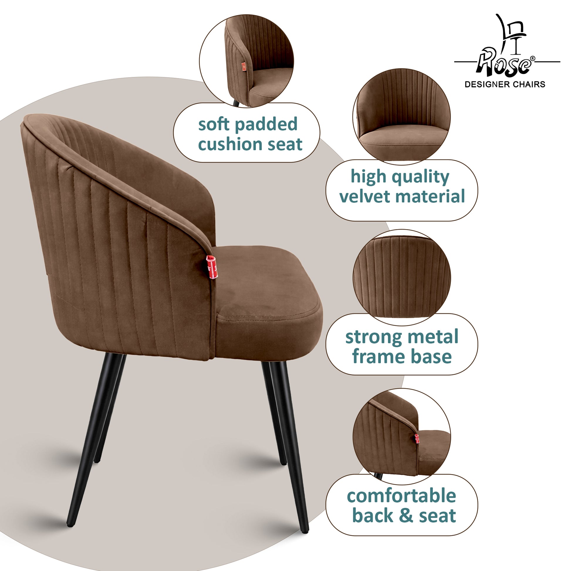 Noor Valvet Arm Dining Chair(Coffee Brown) Set of 2 Features 2