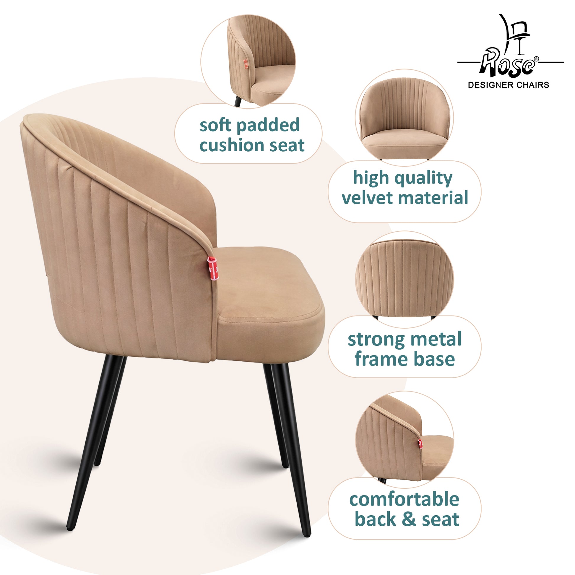 Noor Valvet Arm Dining Chair(Classic Cream) Set of Features 2