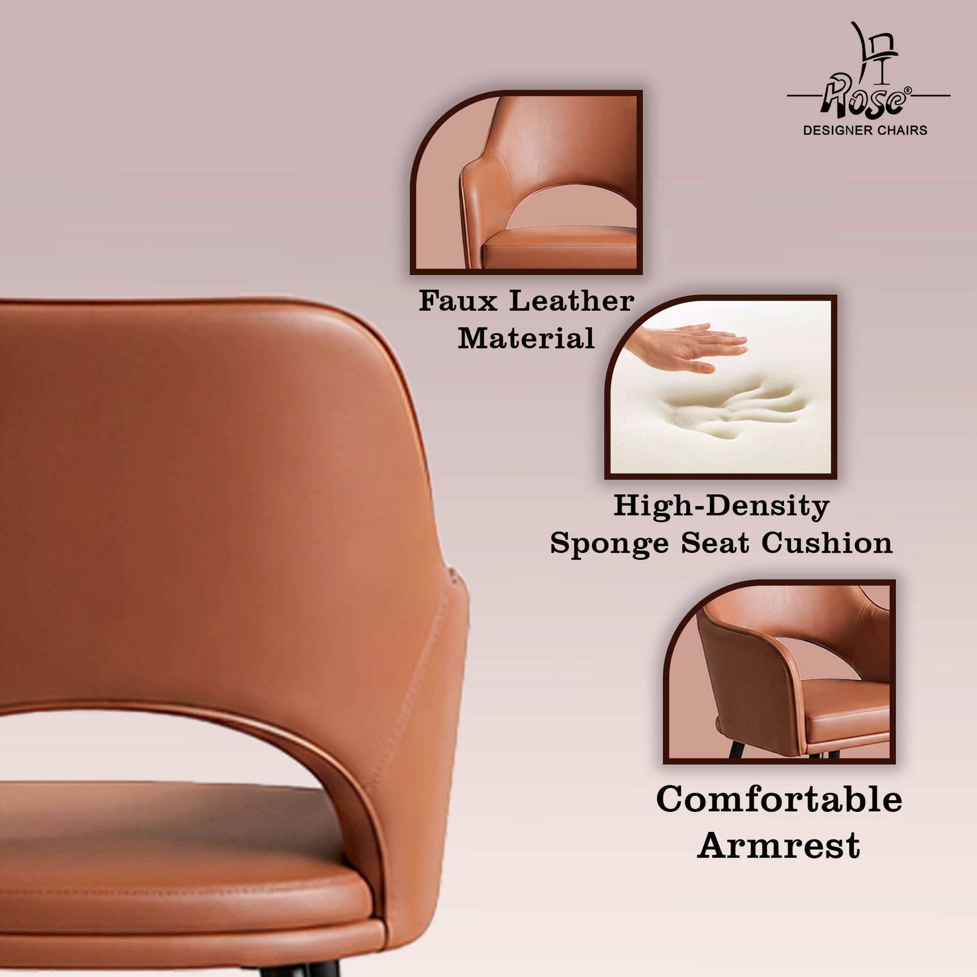 Yuri Faux Leather Chair Caramel (Brown)Set of 4 Features