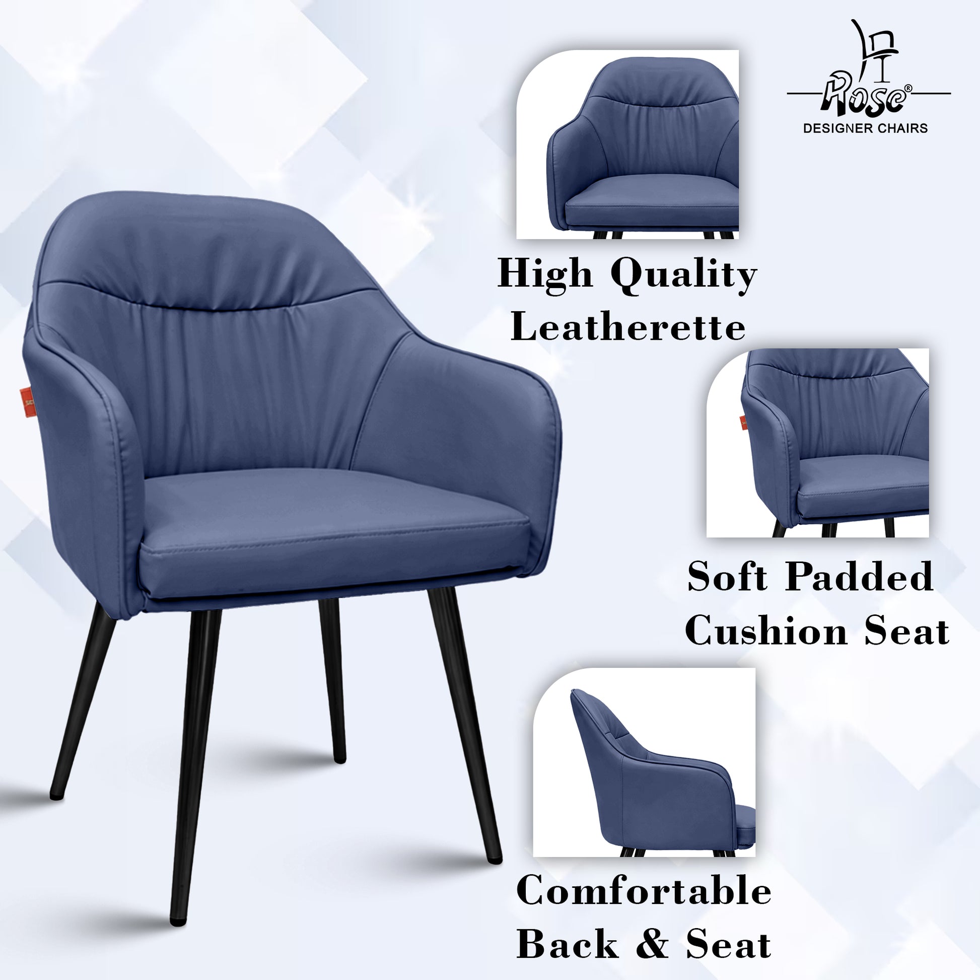 Mack Faux Leather Chair(Denim Blue) Set of 1 Features