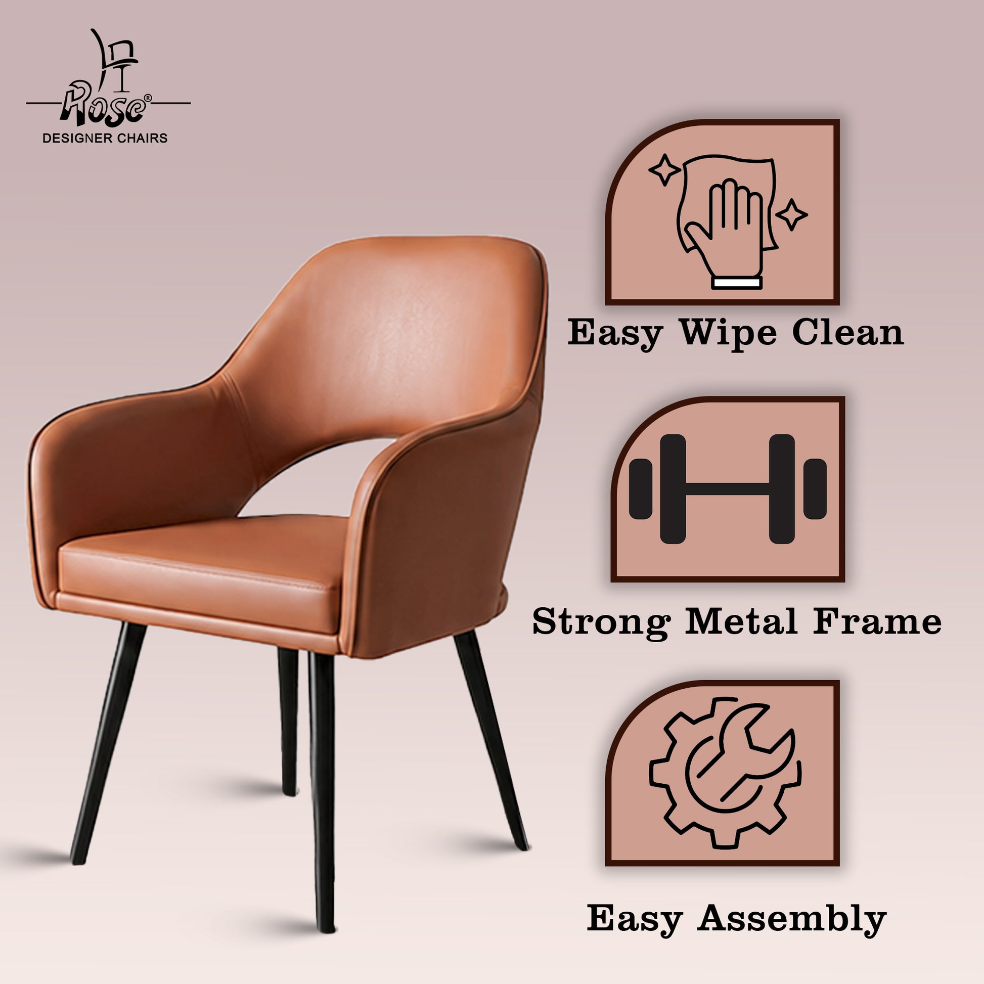 Yuri Faux Leather Chair Caramel (Brown)Set of 4 Features 2
