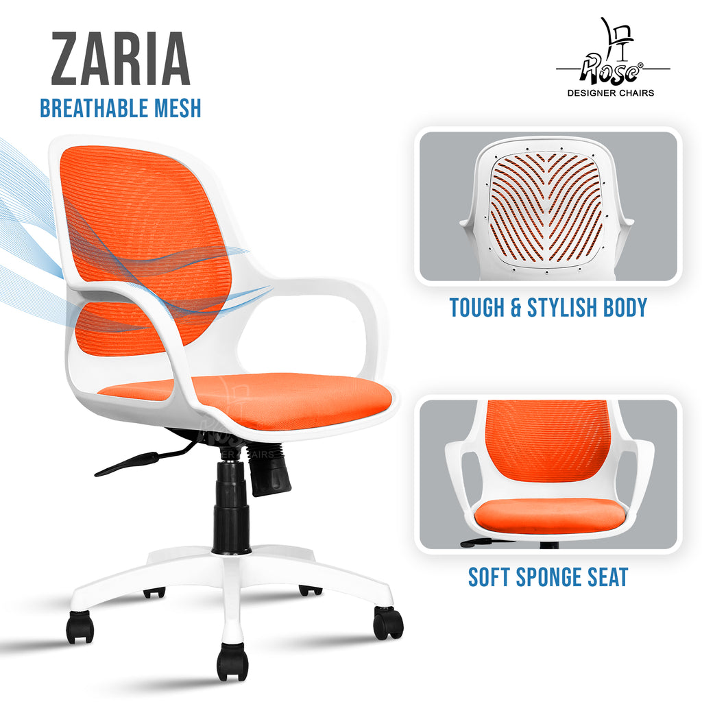 Zaria orange  and white chair features