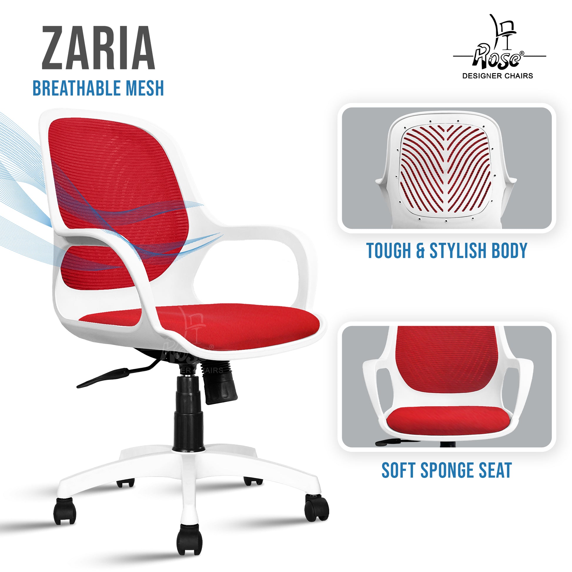 Zaria red  and white chair features 