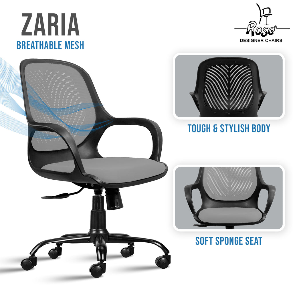 Zaria grey and black chair features