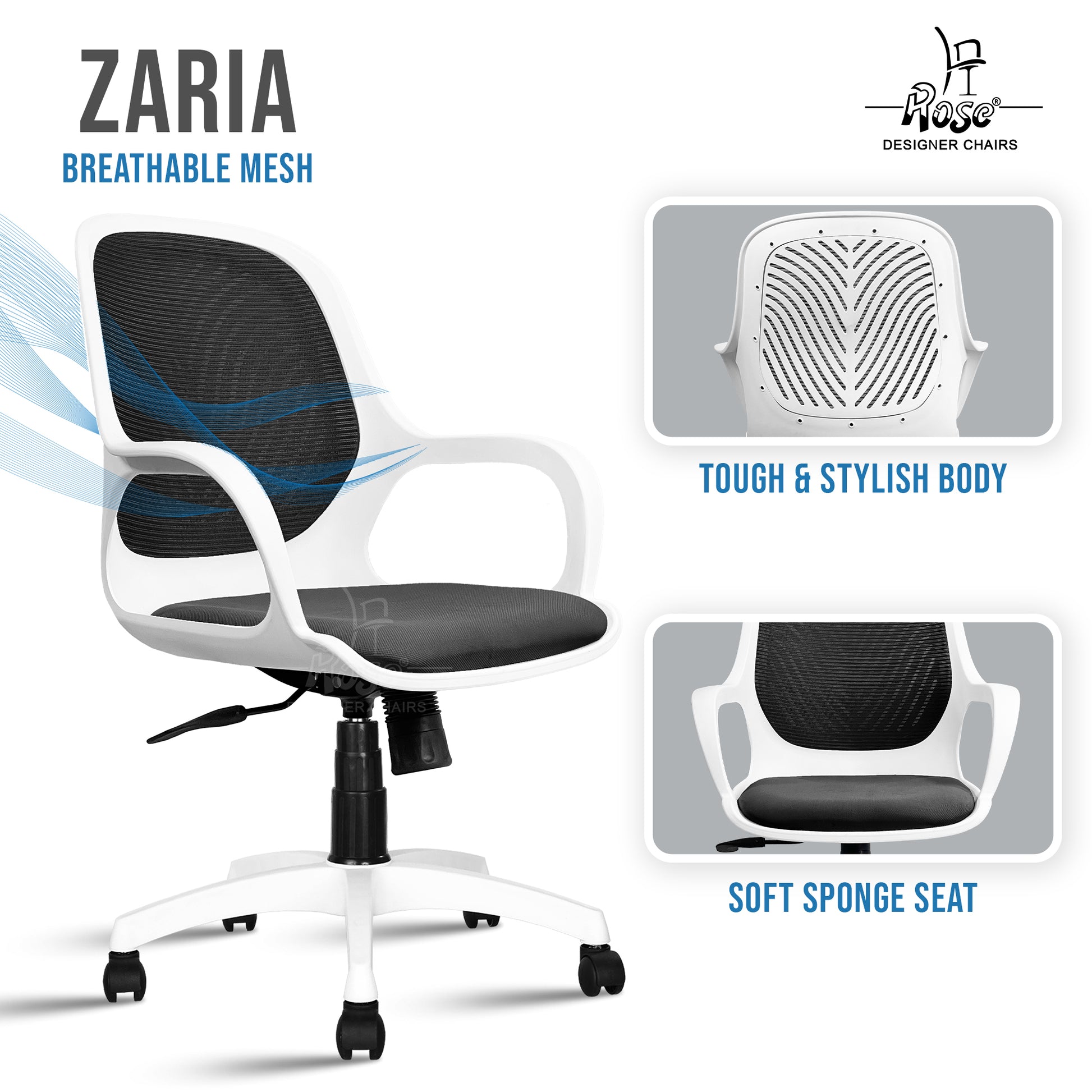 Zaria black and white chair features