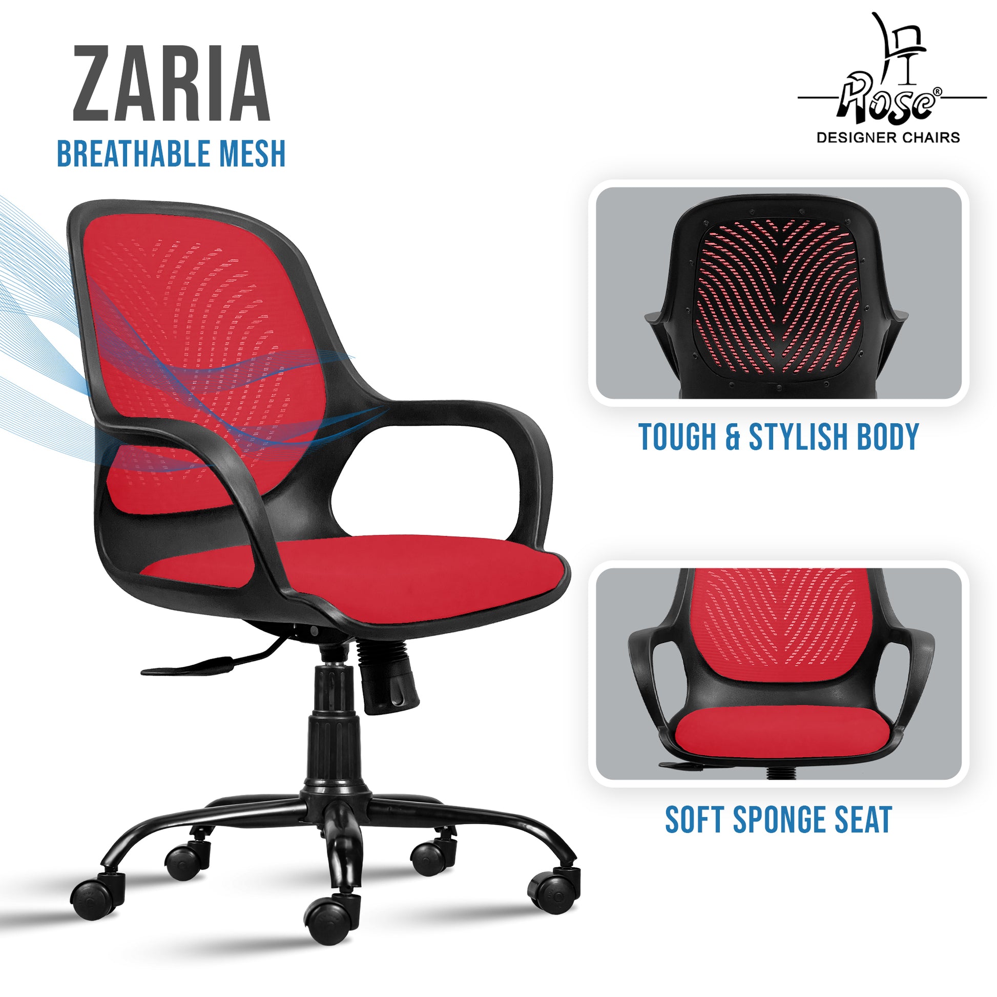 Zaria red and black chair features