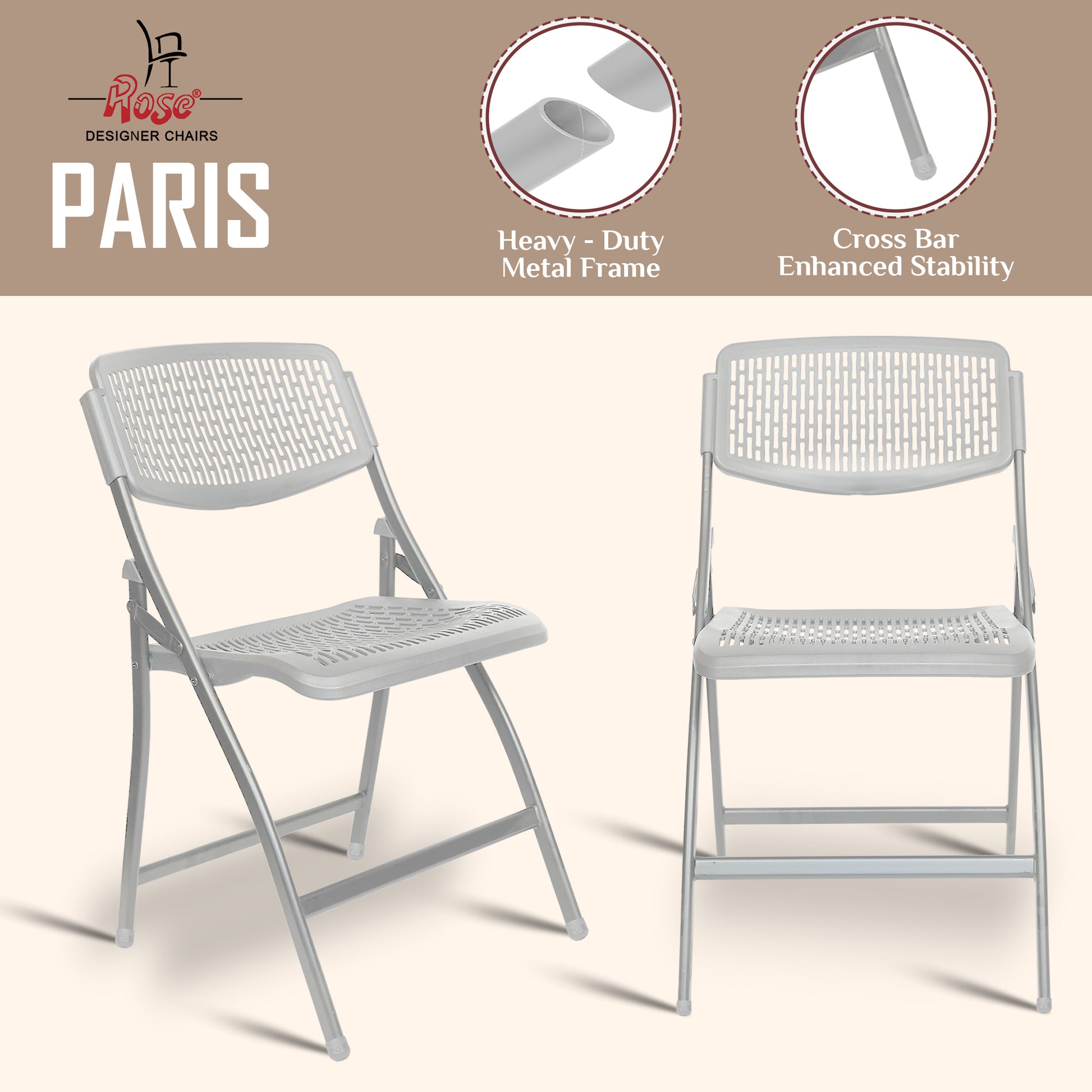 ROSE® Paris Folding Chair for Home | Lightweight, Portable, Balcony, Garden, Camping Chair | Indoor Outdoor Chair | Restaurant Chair