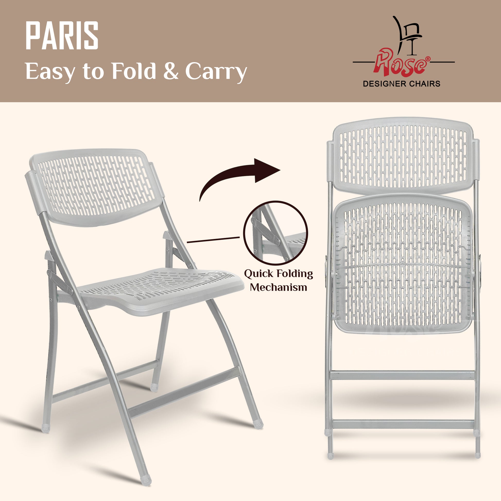 ROSE® Paris Folding Chair for Home | Lightweight, Portable, Balcony, Garden, Camping Chair | Indoor Outdoor Chair | Restaurant Chair
