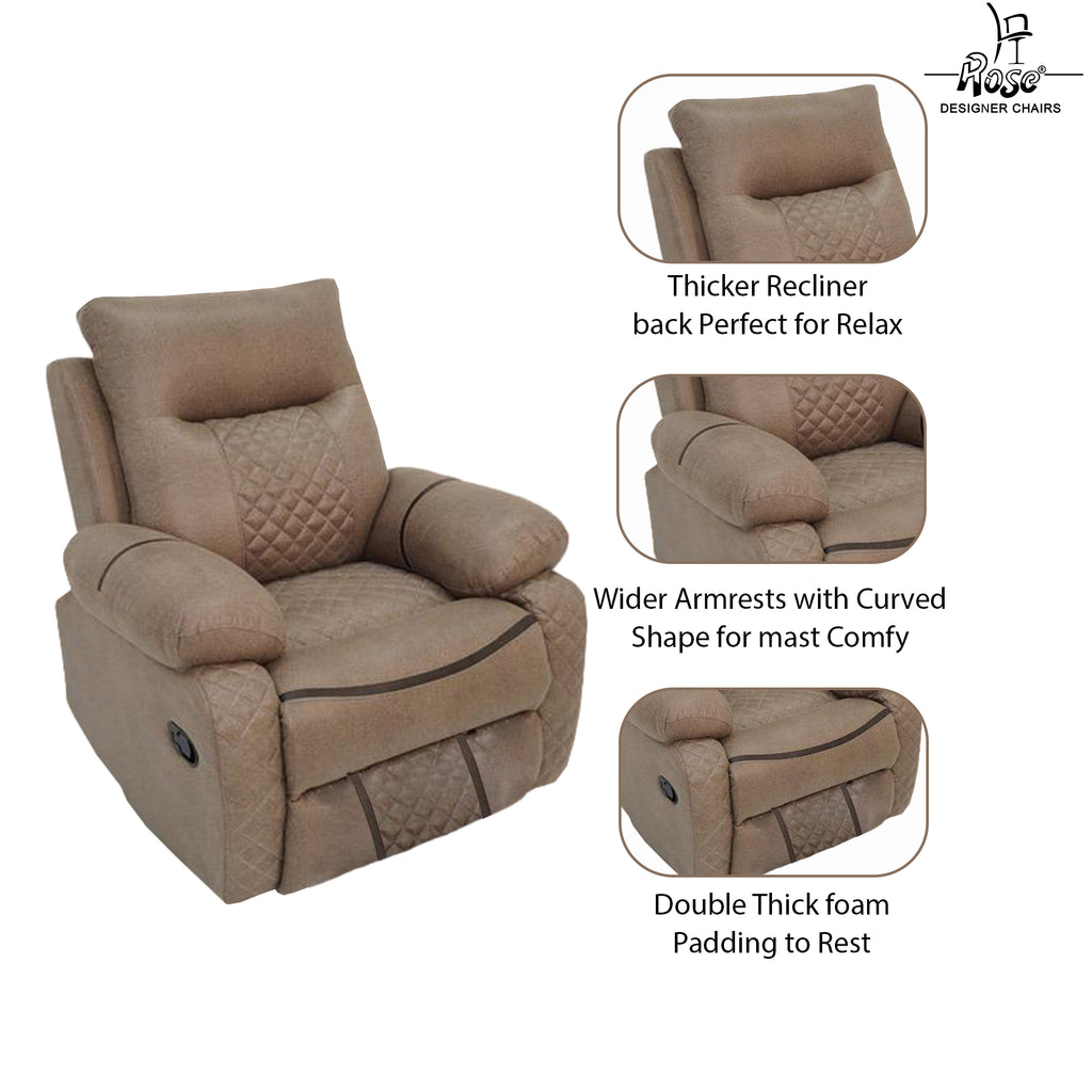 Rose Mexico one seater Recliner | RRR Recliner |Rocking, Revolving, and Reclining sofa (Rust)