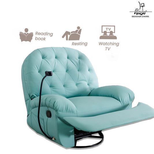 Rose Cozzio 3R Recliner Sofa | Rocking, Revolving, and Reclining Lounge Chair with Mobile Stand (Tropical Sky)