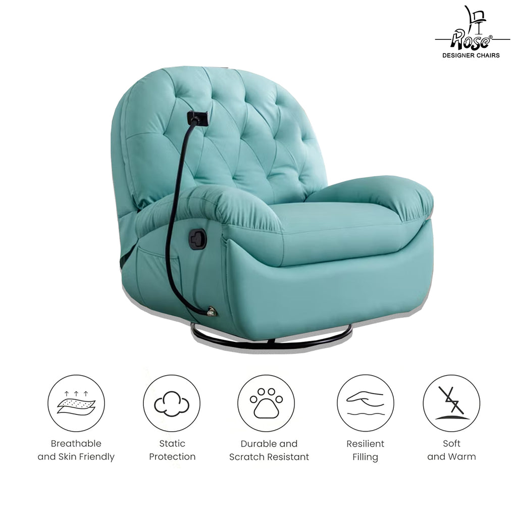 Rose Cozzio 3R Recliner Sofa | Rocking, Revolving, and Reclining Lounge Chair with Mobile Stand (Tropical Sky)