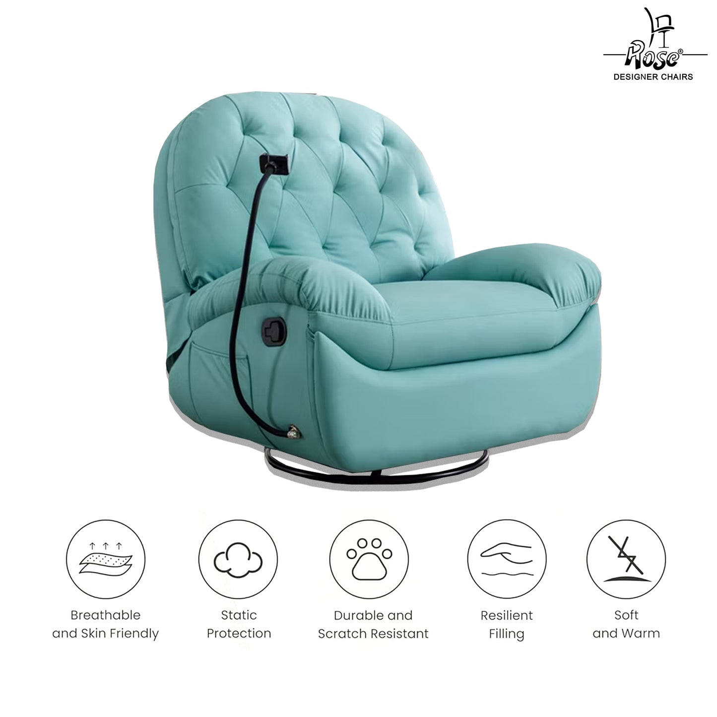 Rose Cozzio 3R Recliner Sofa | Rocking, Revolving, and Reclining Lounge Chair with Mobile Stand (Tropical Sky)