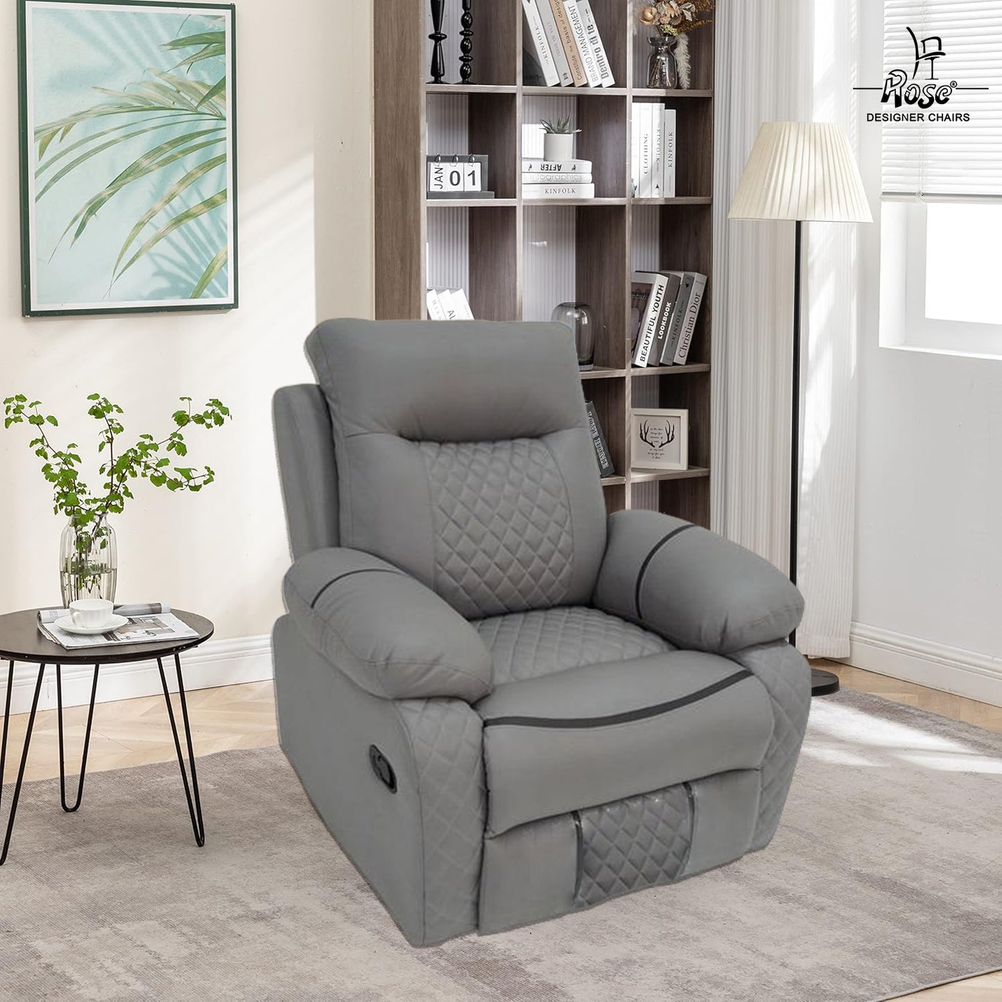 Rose Mexico one seater Recliner | RRR Recliner |Rocking, Revolving, and Reclining sofa (Grey)