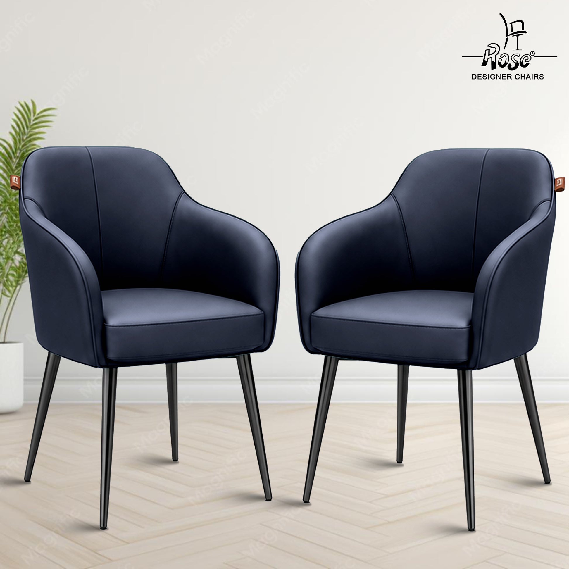 Haze Faux Leather Chair(Denim  Blue) Set of 2 Bg Img