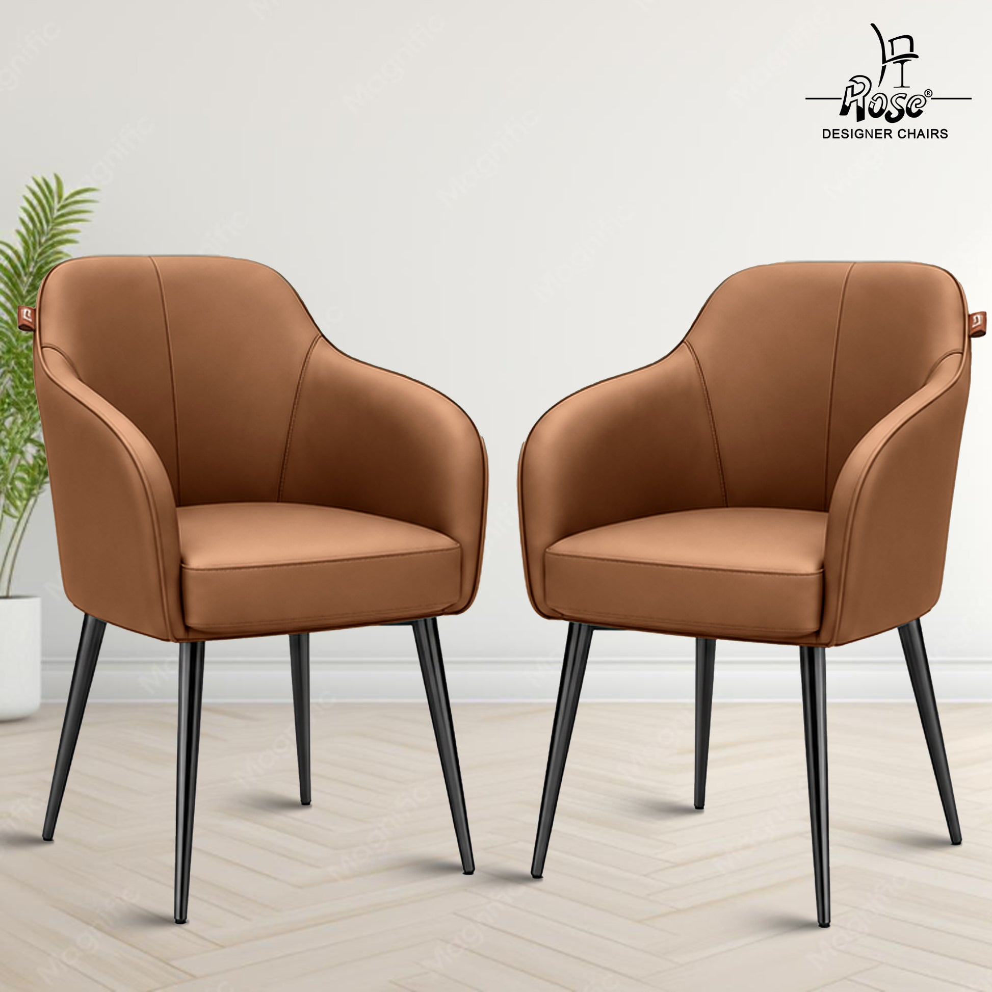 Haze Faux Leather Chair( Caramel Brown) Set of 2 Bg Img