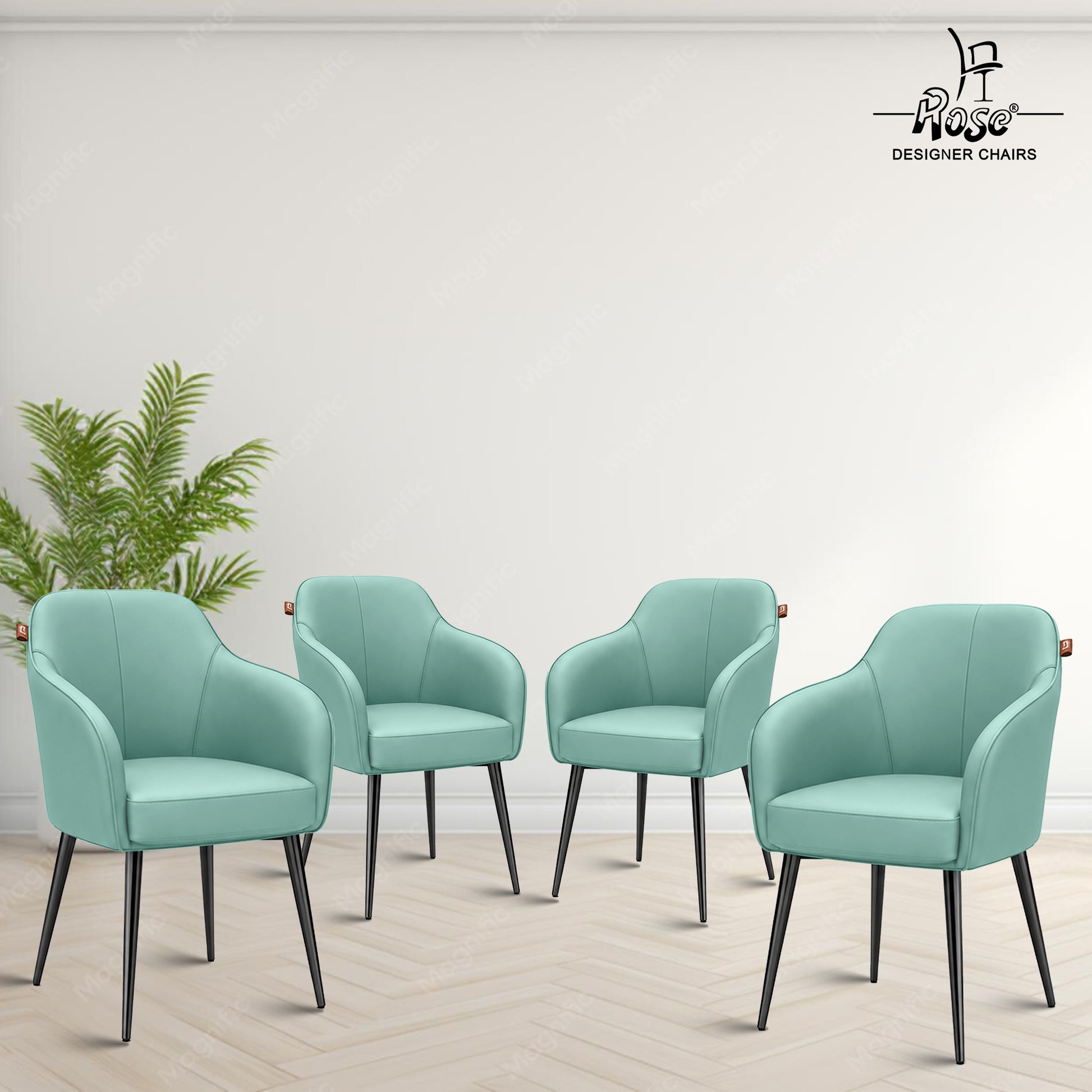 Haze Faux Leather Chair(Sky Blue) Set of 4 Bg Img