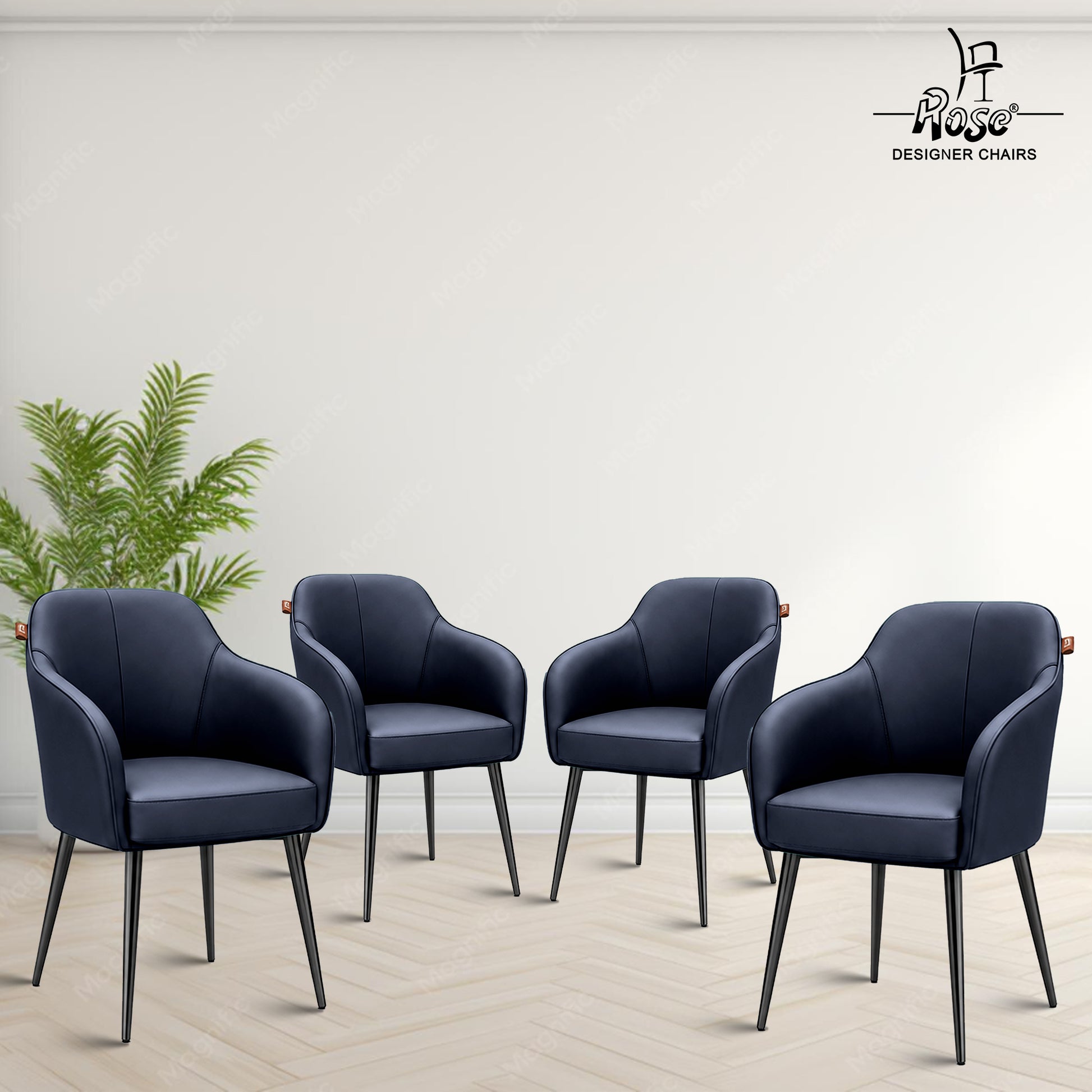 Haze Faux Leather Chair(Denim  Blue) Set of 4 Bg Img