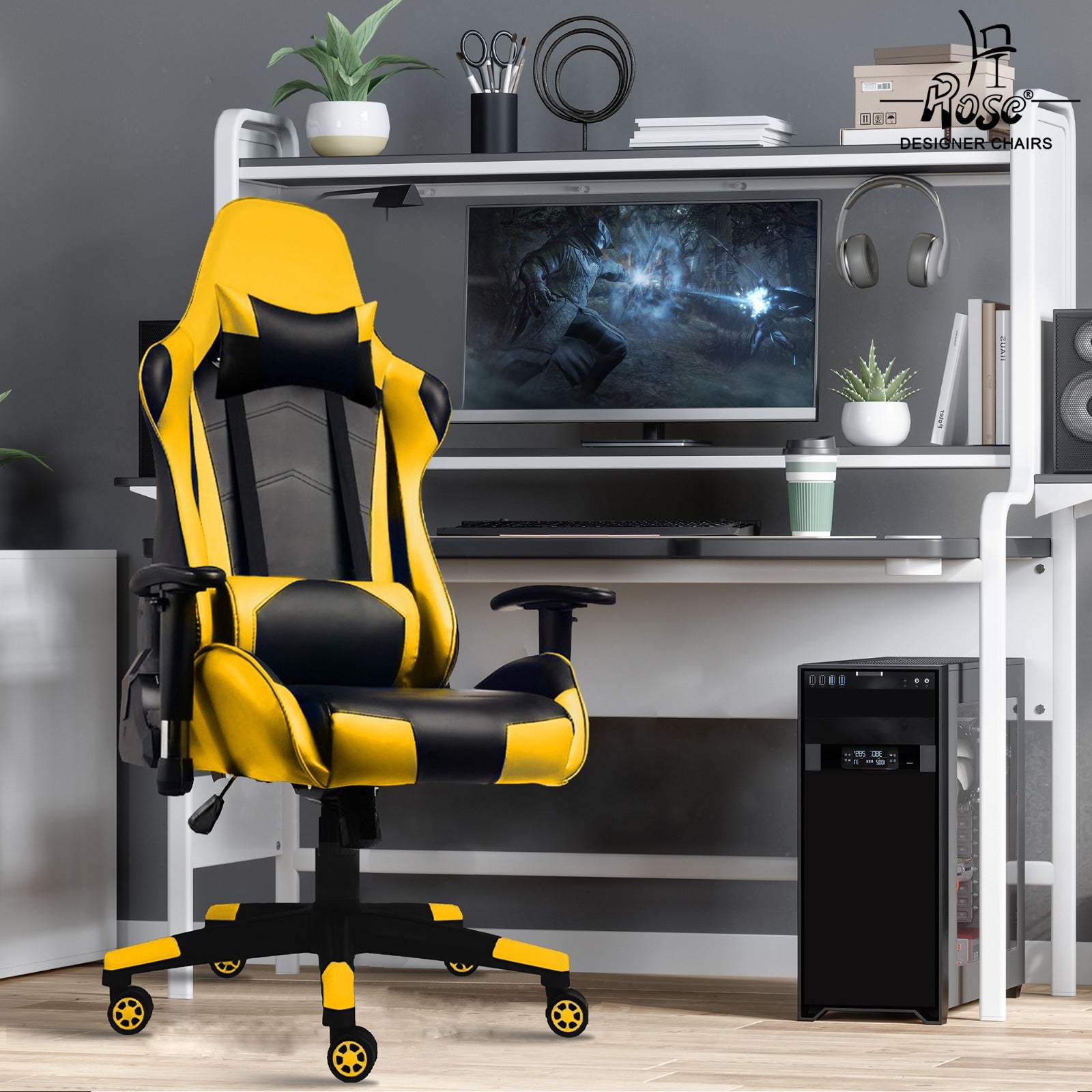 ROSE® Up Gaming with Multi-Functional Ergonomic Gaming Chair (Yellow)