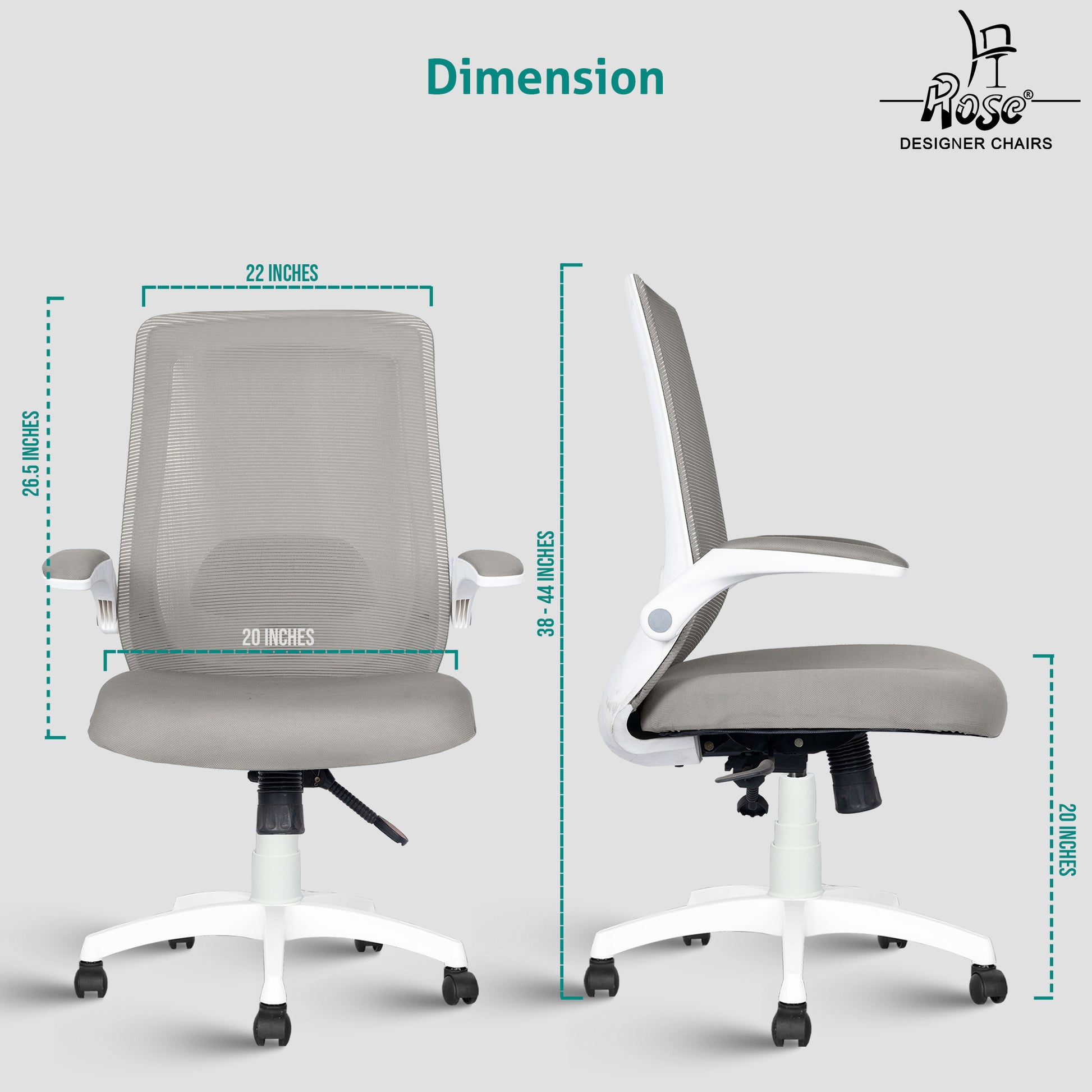 amaze mid back white and grey dimensions
