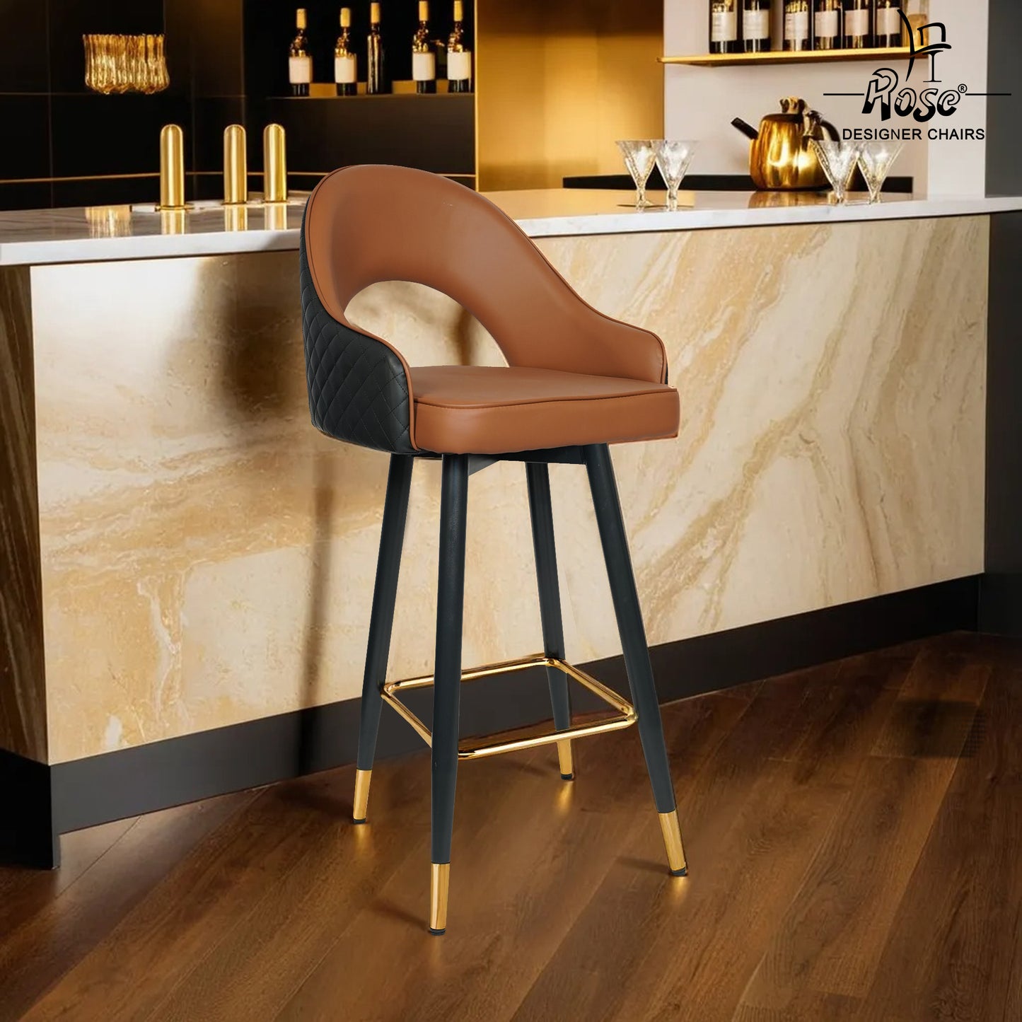 ROSE® Ken Height Adjustable & Revolving Bar Stool (Black)