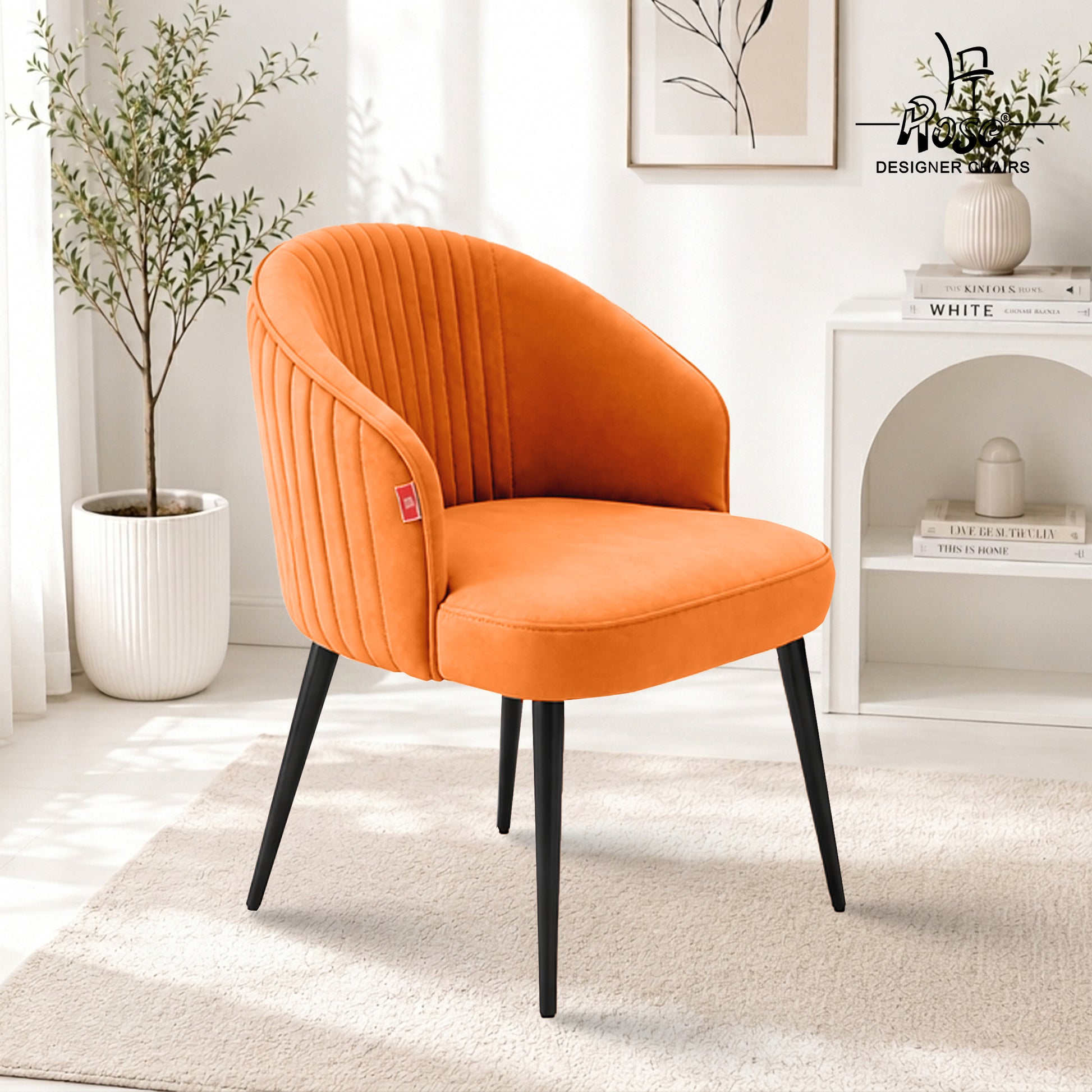 Noor Valvet Arm Dining Chair(Apricot Orange) Set of 1 Bg Img
