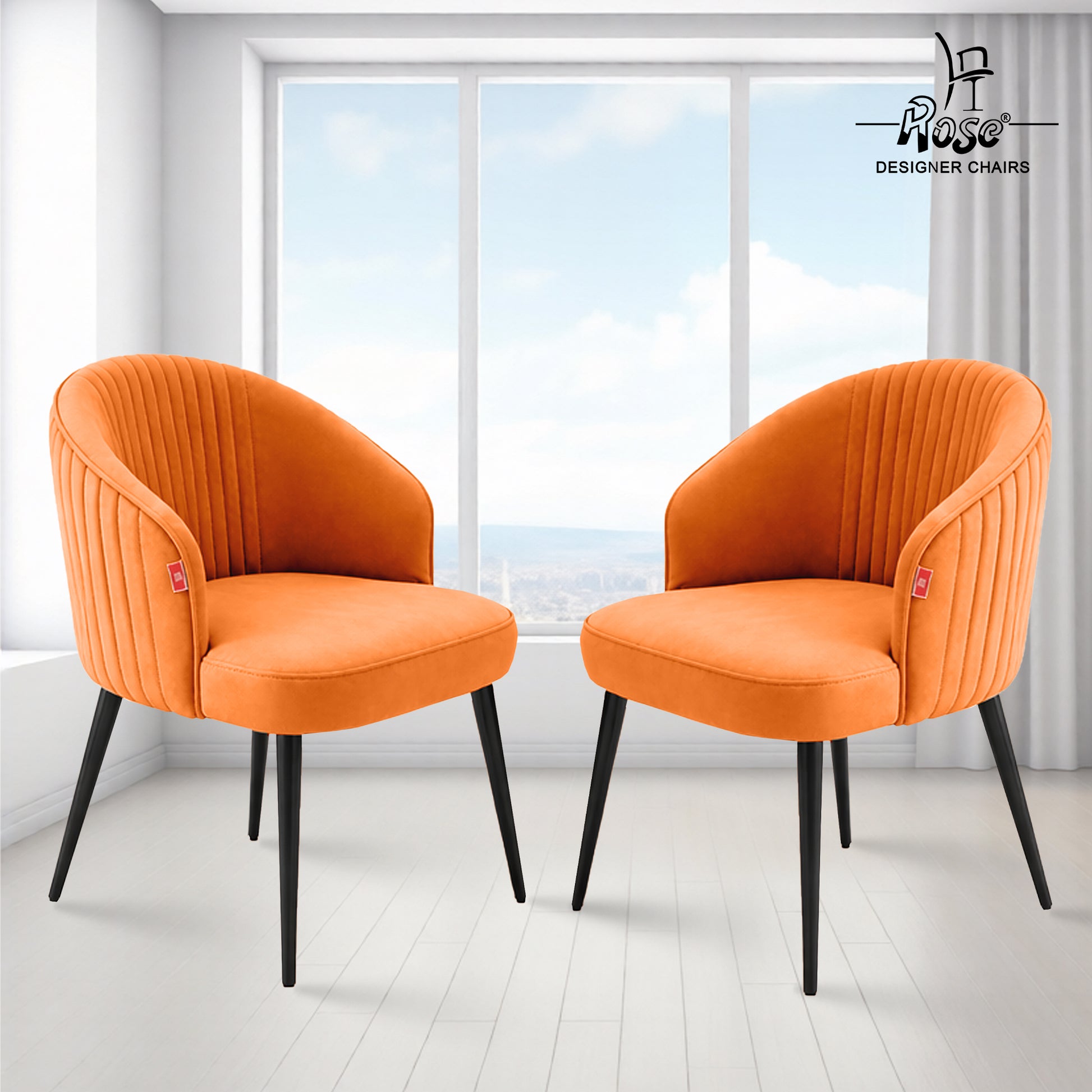 Noor Valvet Arm Dining Chair(Apricot Orange) Set of 2 Bg Img