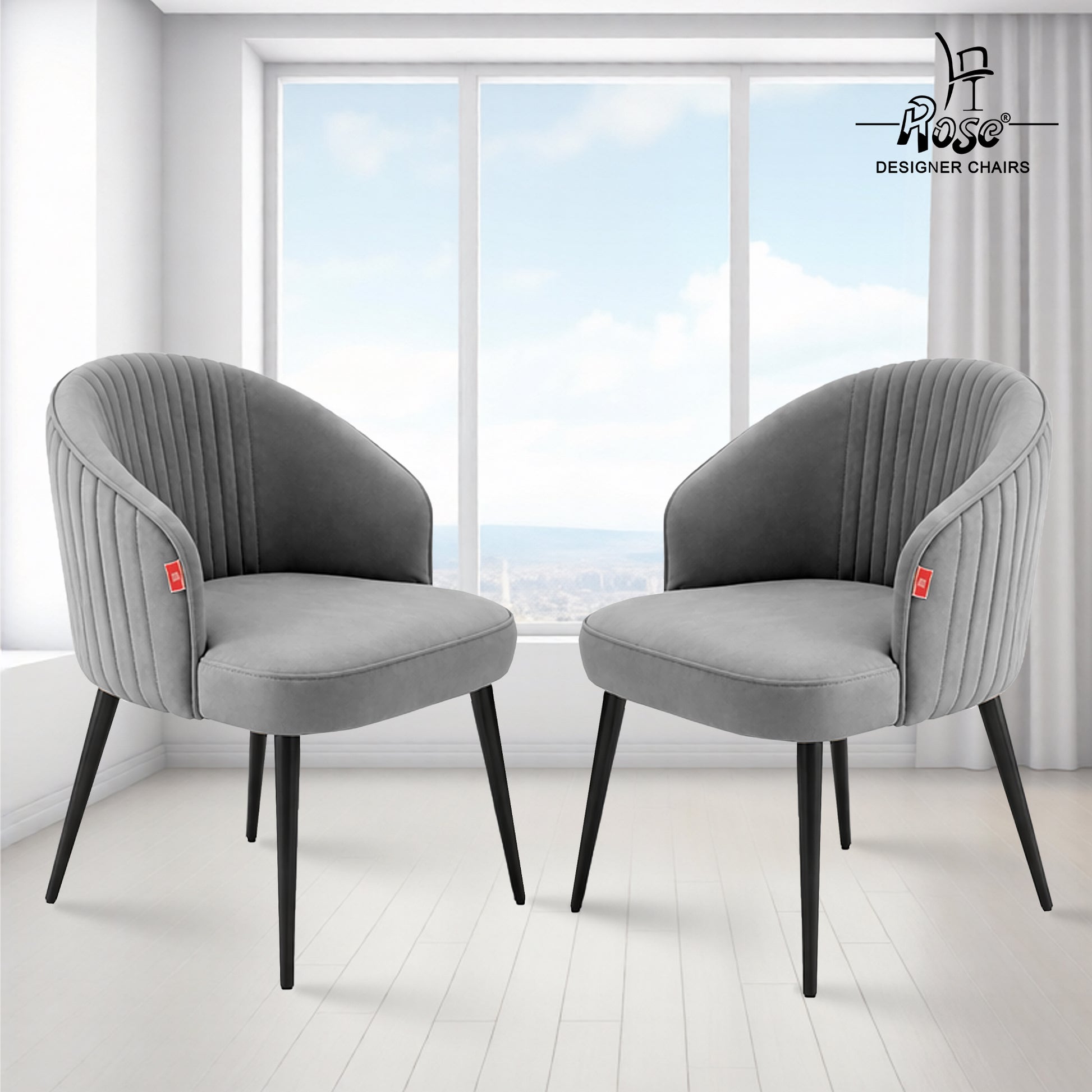 Noor Valvet Arm Dining Chair(Mouse Gray) Set of 2 Bg Img 