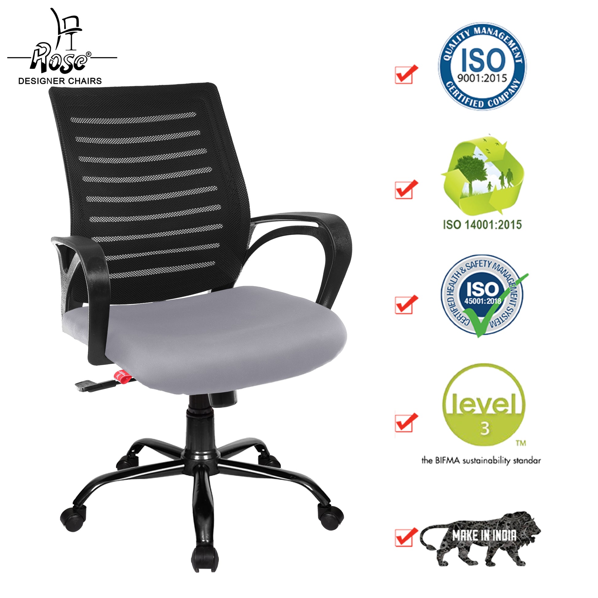 Mesh Mid-Back chair (Seat Grey Elite)Set of 1 Service