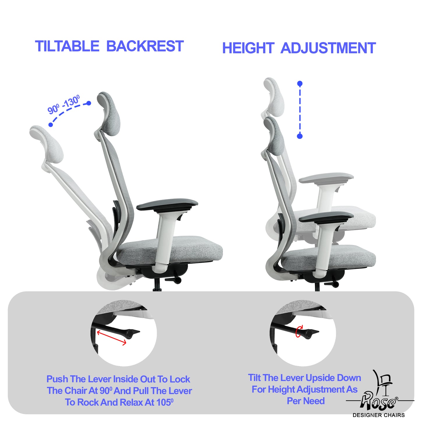 ROSE® Cooper Premium Office Chair (Grey and White)