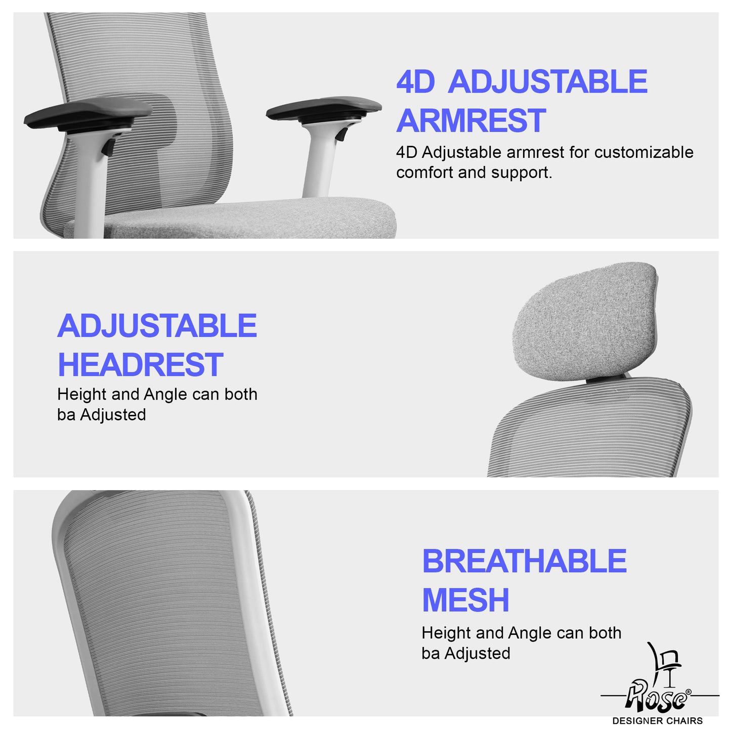 ROSE® Cooper Premium Office Chair (Grey and White)