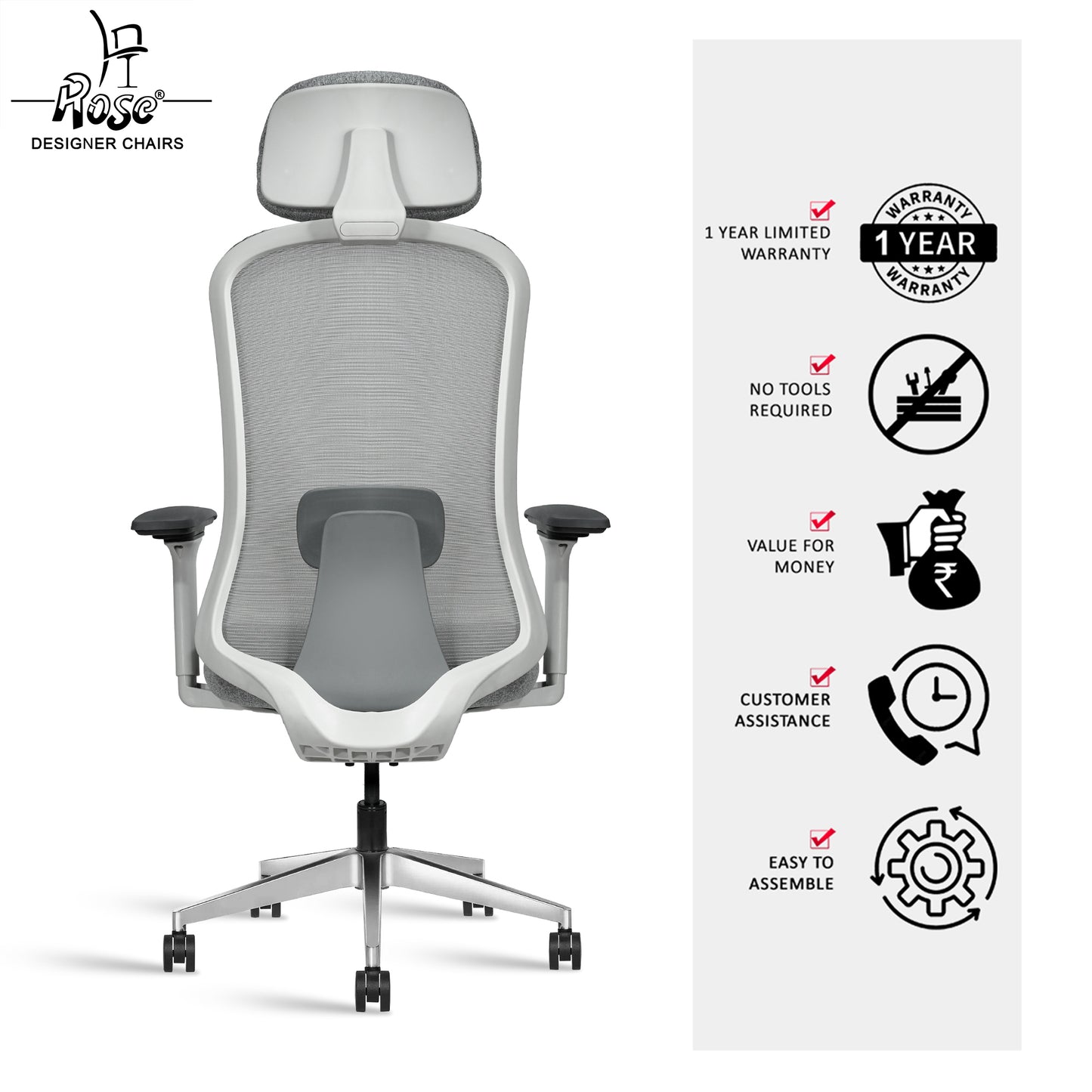 ROSE® Cooper Premium Office Chair (Grey and White)