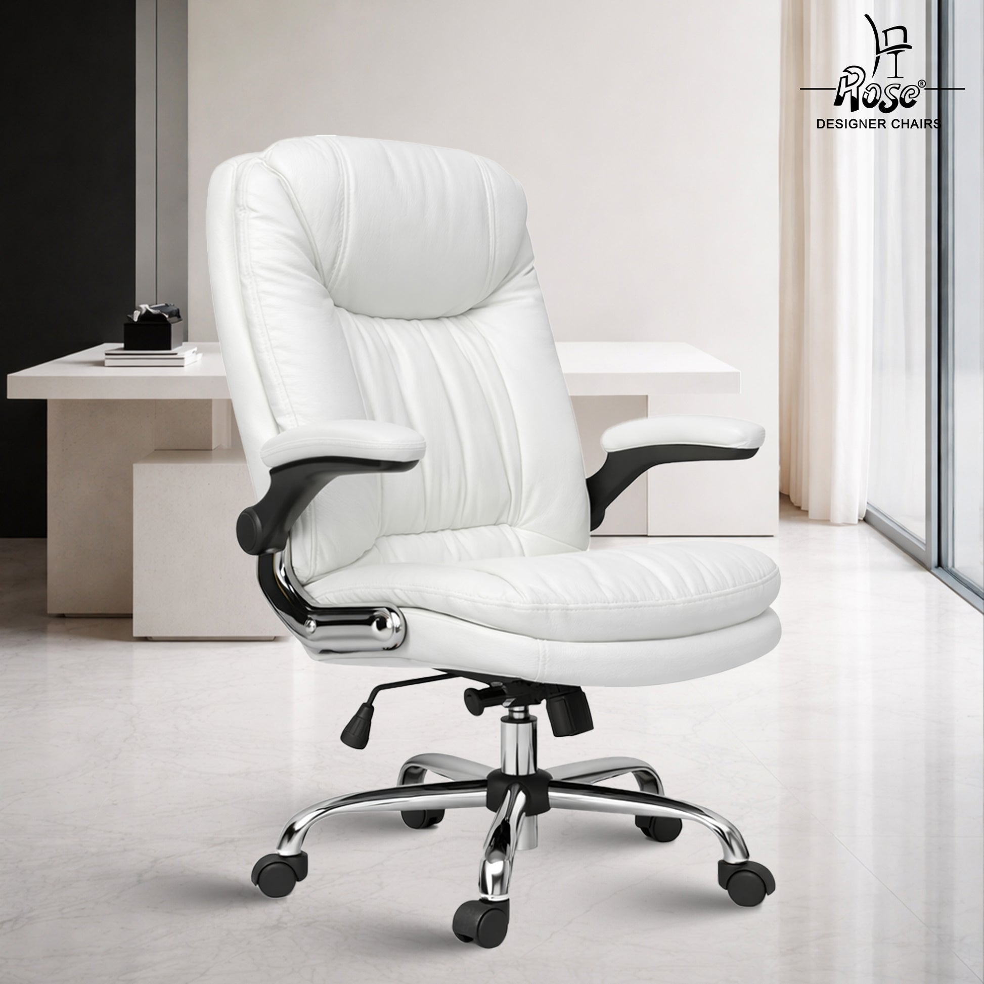 Director Faux leather Chair White  Set of 1 Bg Img