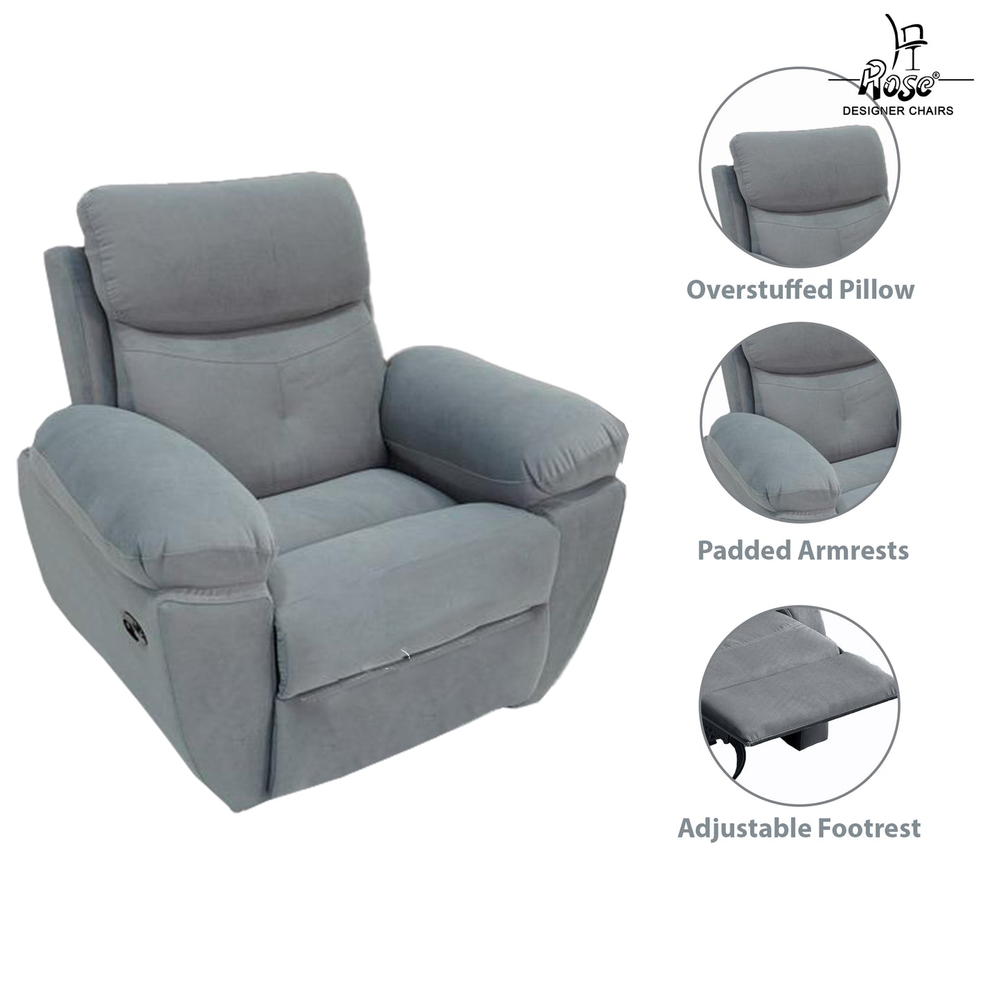 Rose Albania Single Seater Manual Recliner ( Grey )