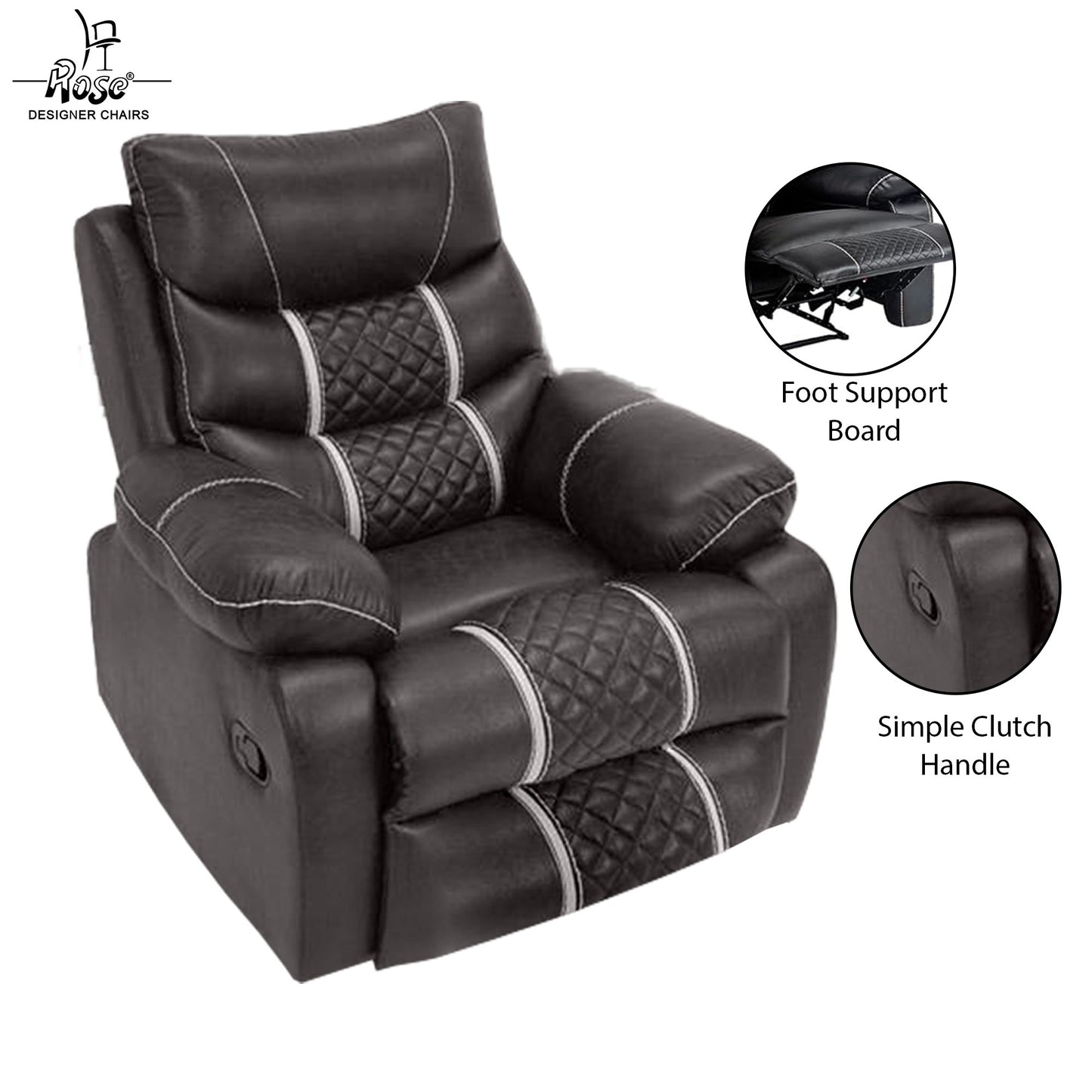 Rose Mexico one seater Recliner | RRR Recliner |Rocking, Revolving, and Reclining sofa ( Black )