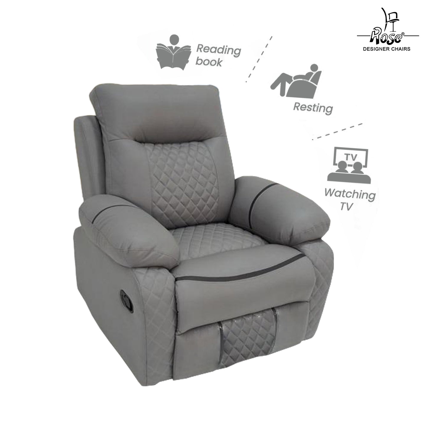 Rose Mexico one seater Recliner | RRR Recliner |Rocking, Revolving, and Reclining sofa (Grey)