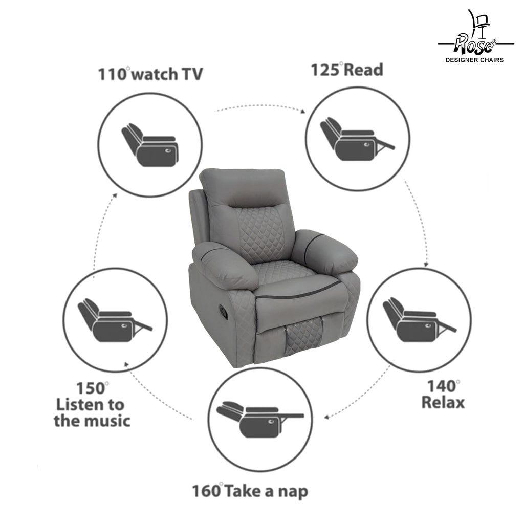Rose Mexico one seater Recliner | RRR Recliner |Rocking, Revolving, and Reclining sofa (Grey)