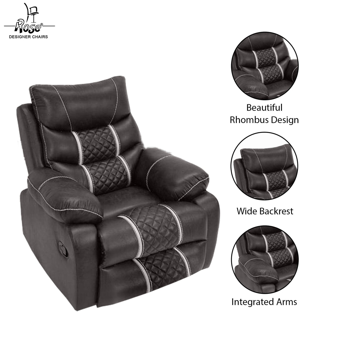Rose Mexico one seater Recliner | RRR Recliner |Rocking, Revolving, and Reclining sofa ( Black )