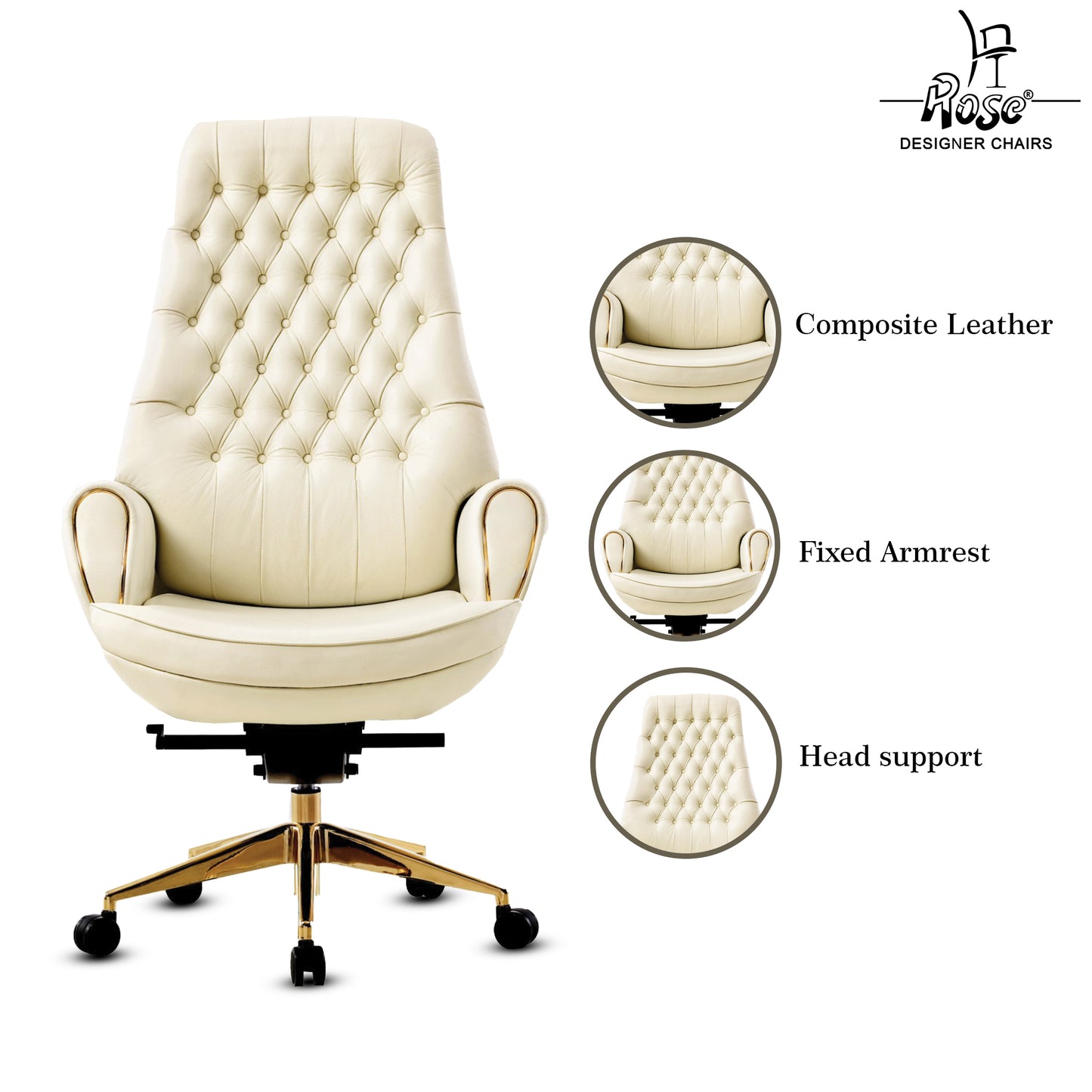 Rose Majestic Luxurious High Back Chair (White)