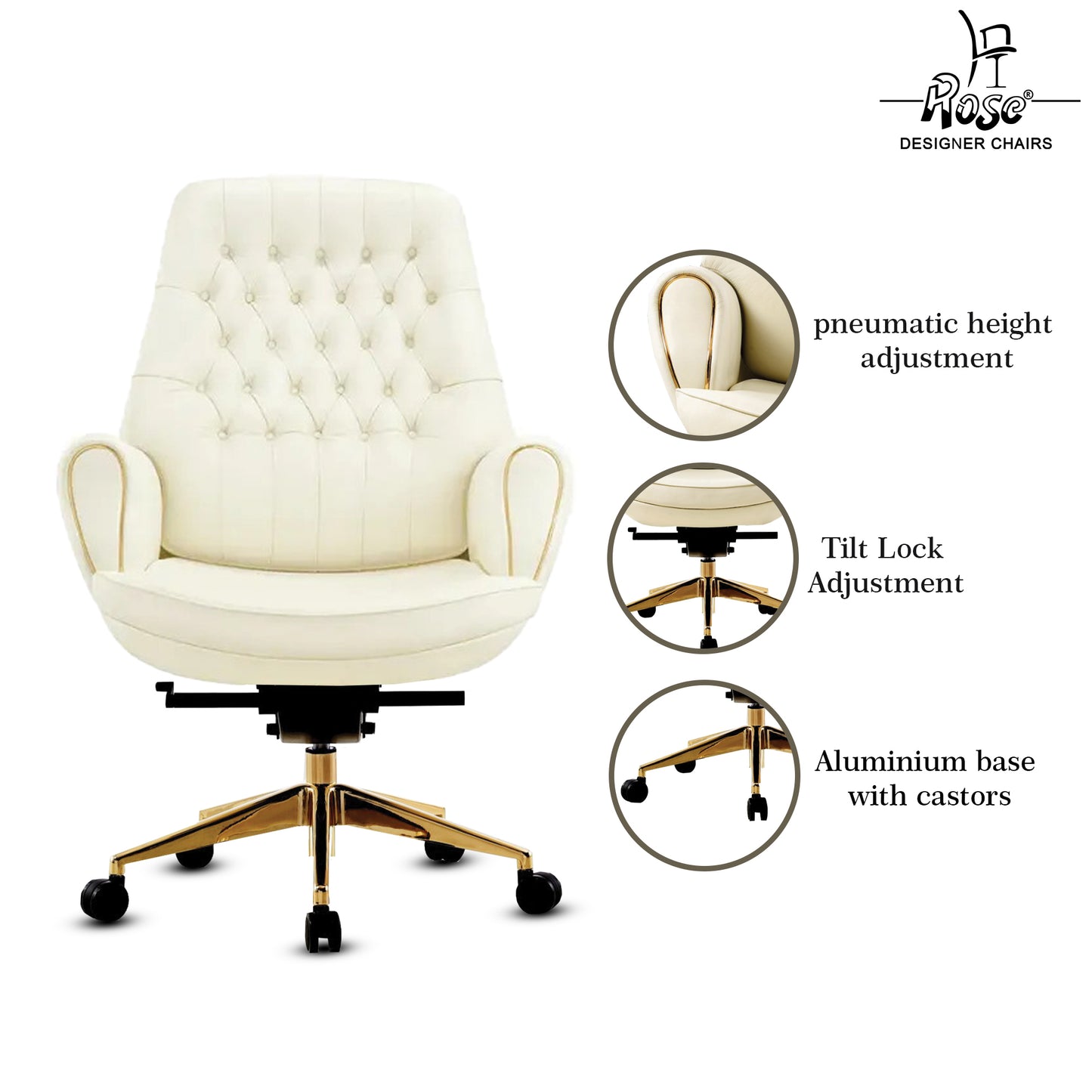 Rose Majestic Luxurious Mid Back Chair (White)