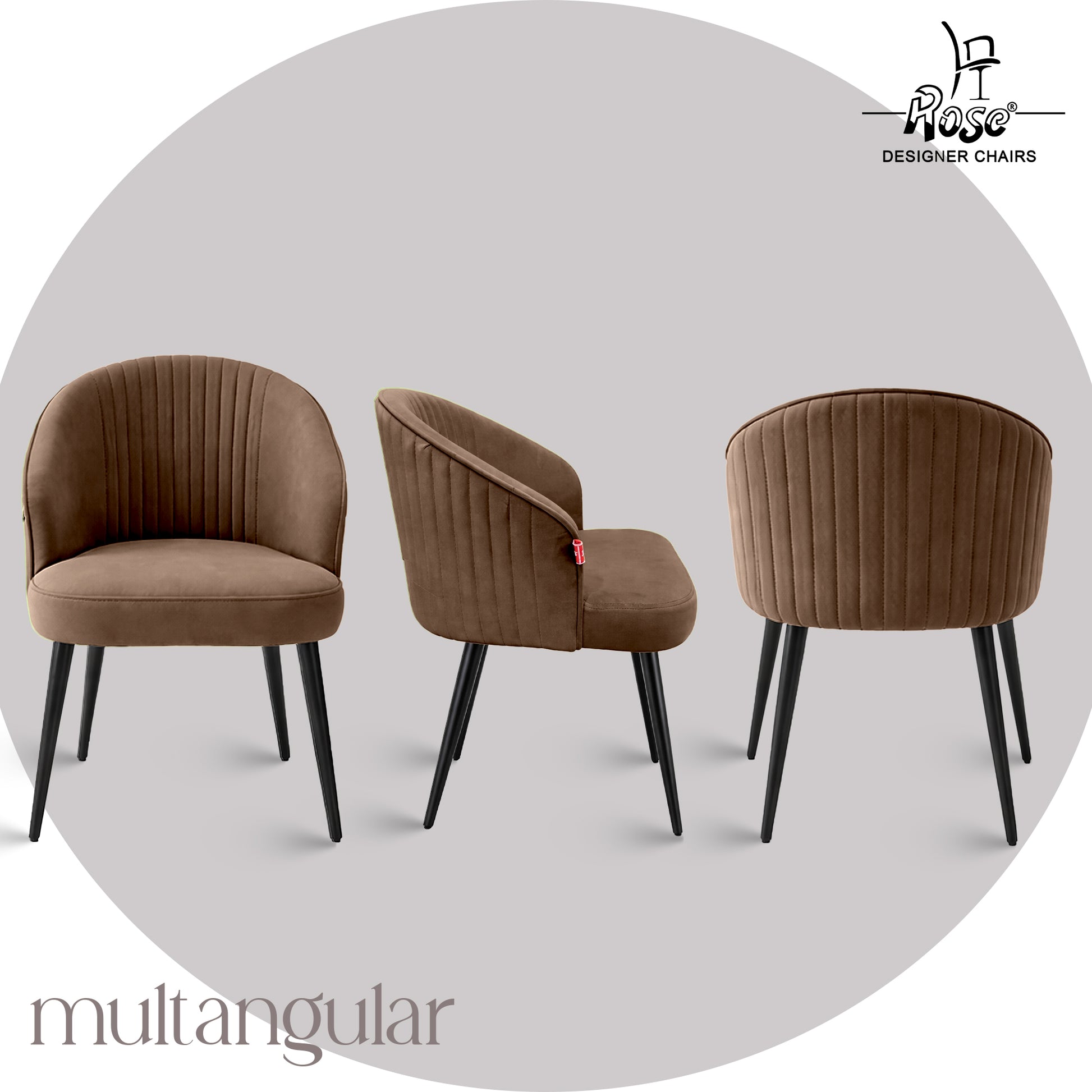 Noor Valvet Arm Dining Chair(Coffee Brown) Set of 2 Multiangle