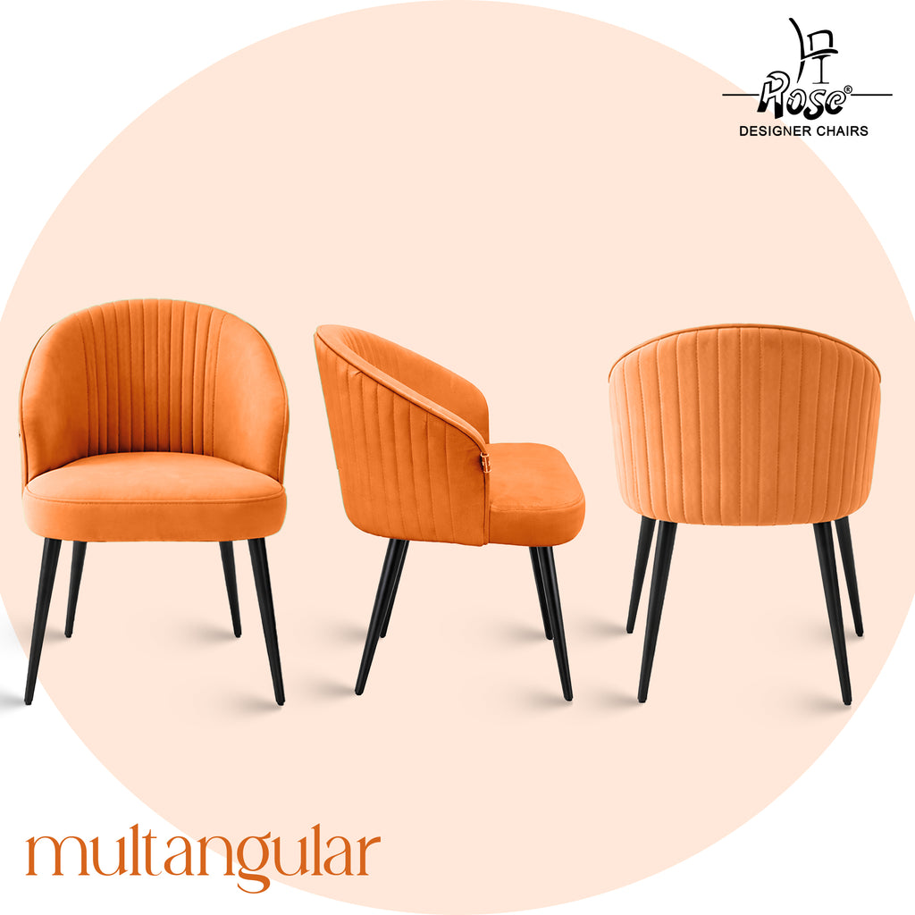 Noor Valvet Arm Dining Chair(Apricot Orange) Set of 1 Multagle