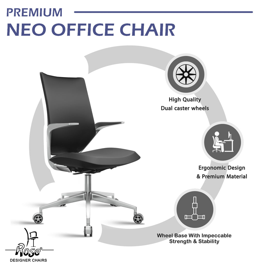 ROSE® Pablo Mid Back Office & Home Chair (Black (PU Leatherette)